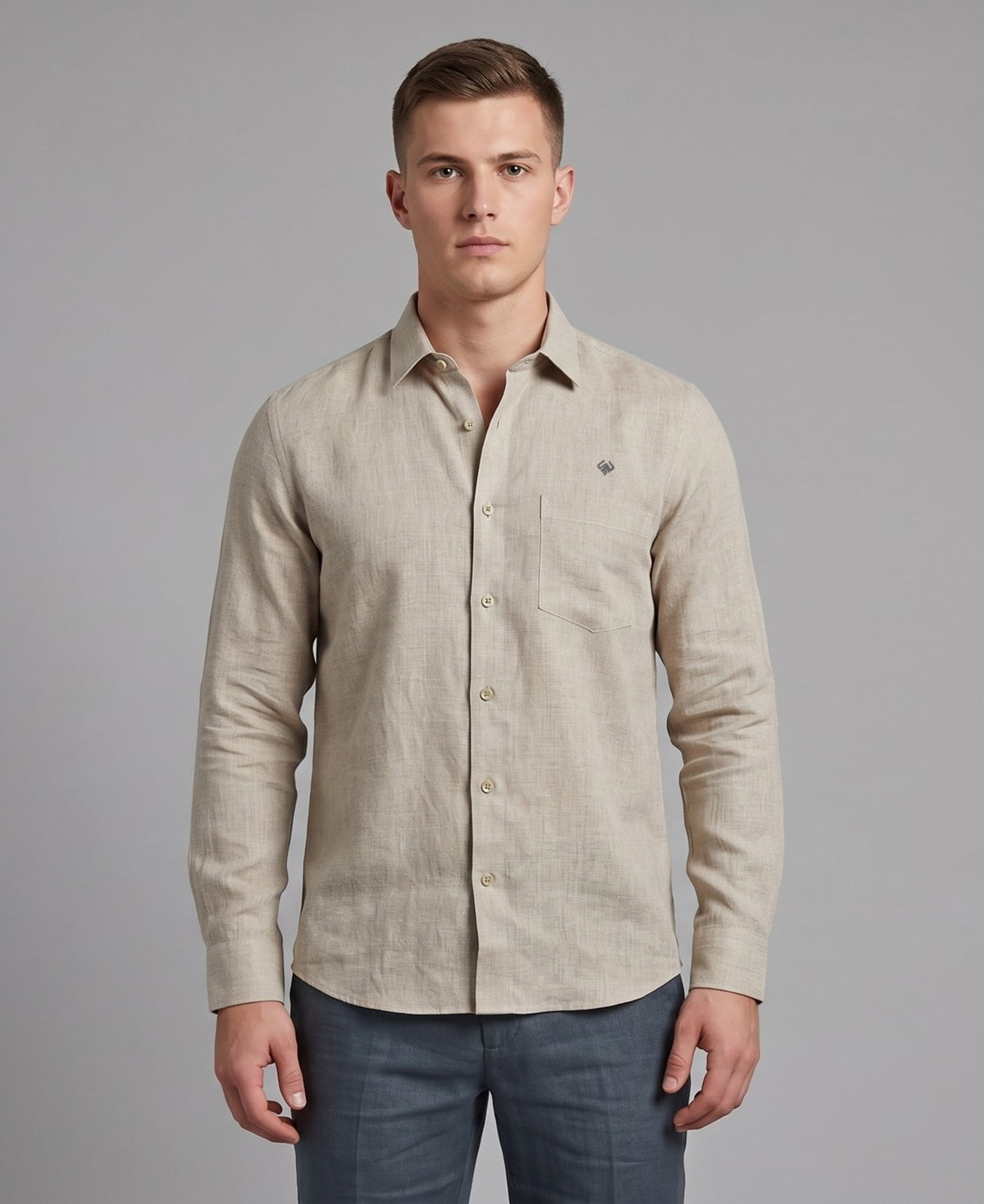 Taupe Grey Pure Linen 60 LEA Shirt