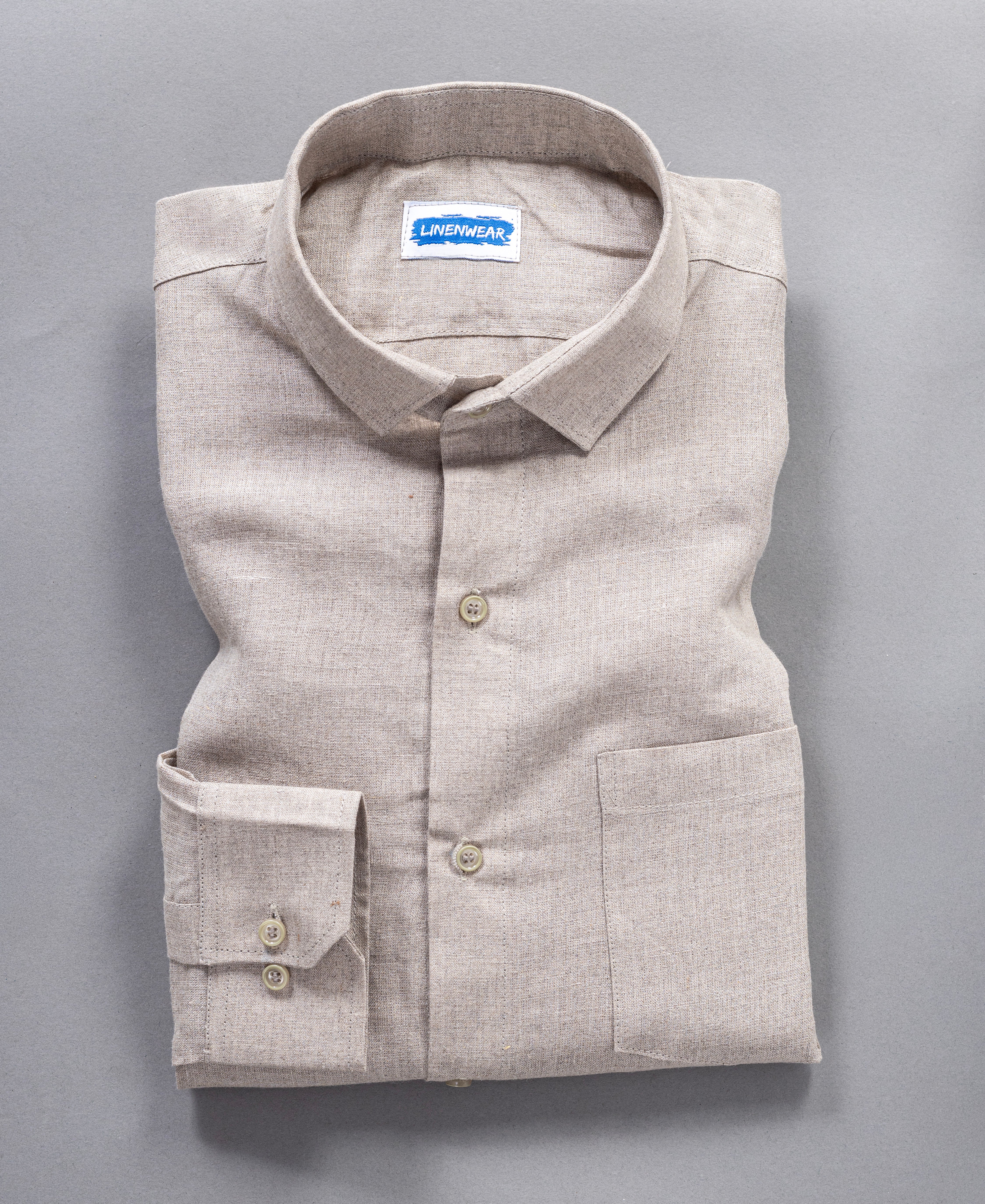 Pure Linen Men Shirt Minimal Style With Front Pocket