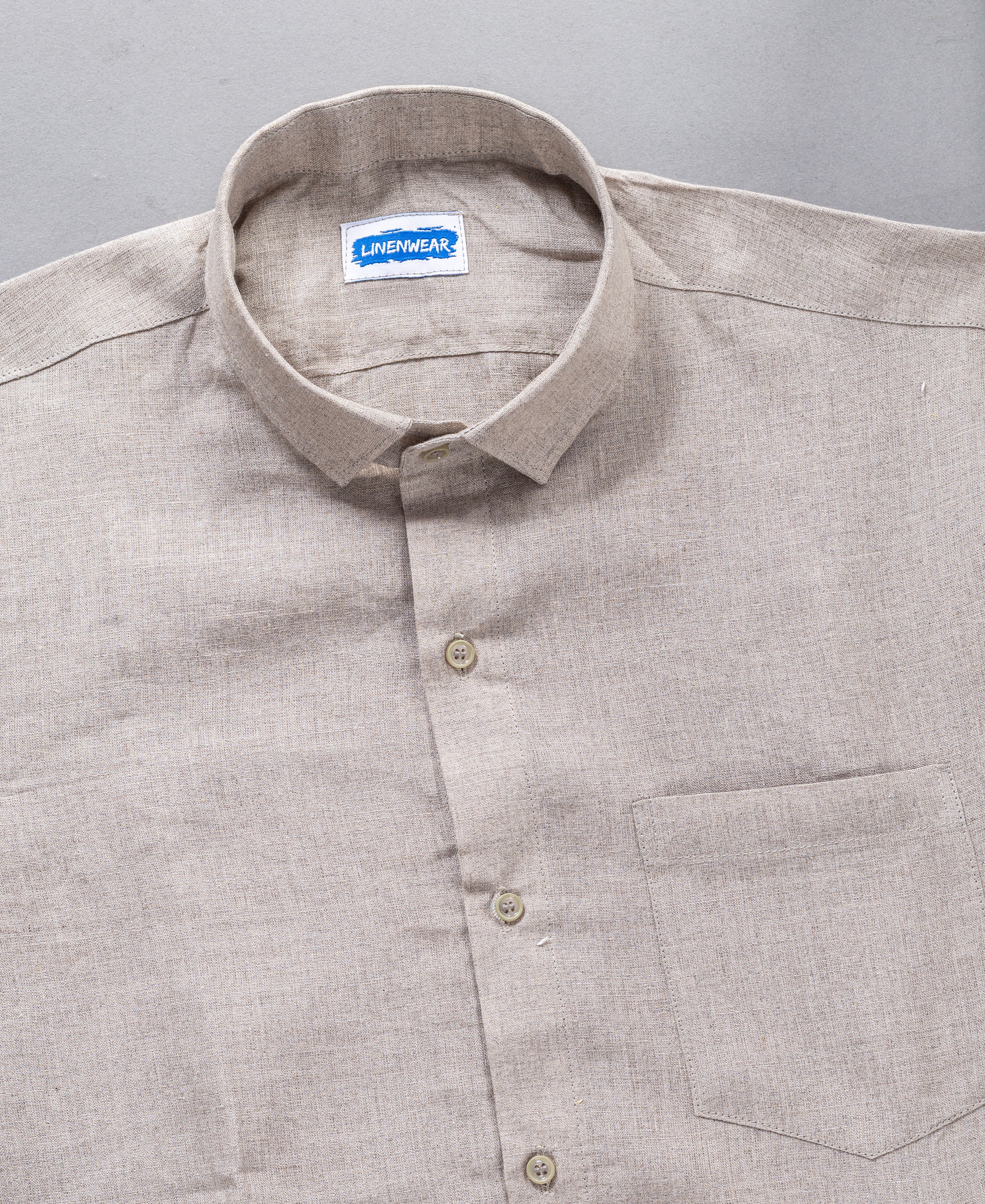Pure Linen Men Shirt Minimal Style With Front Pocket