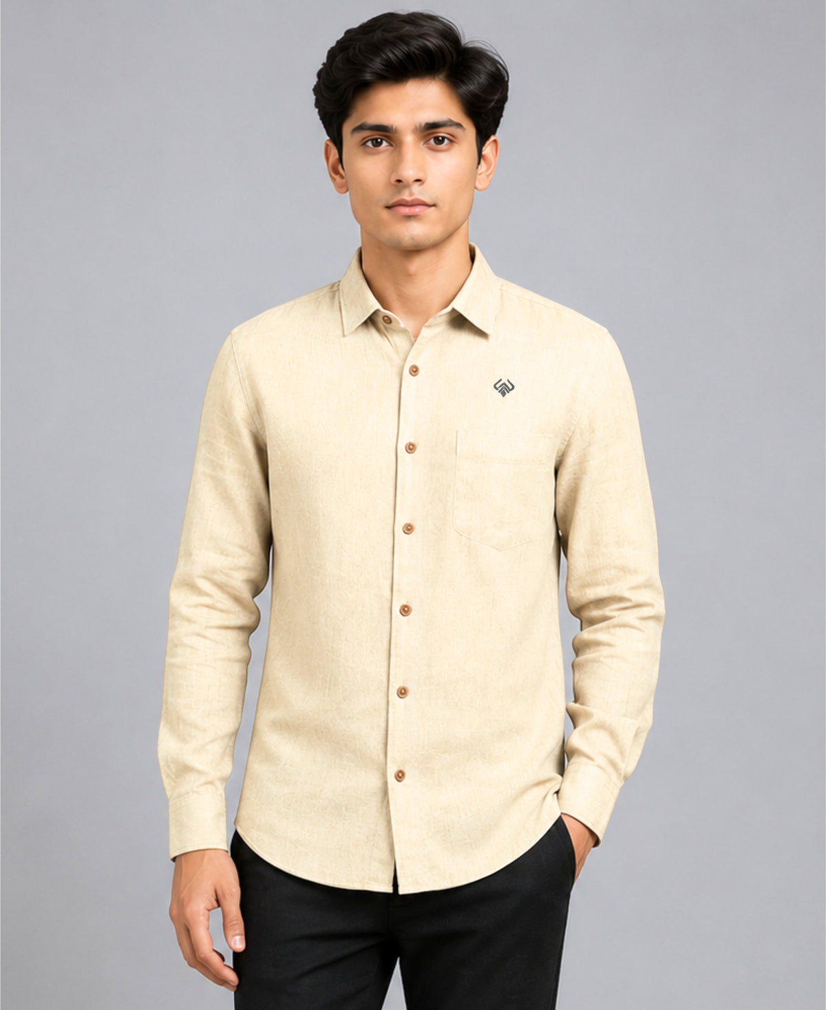 Cream Smart Collar Pure Linen 60 LEA Shirt