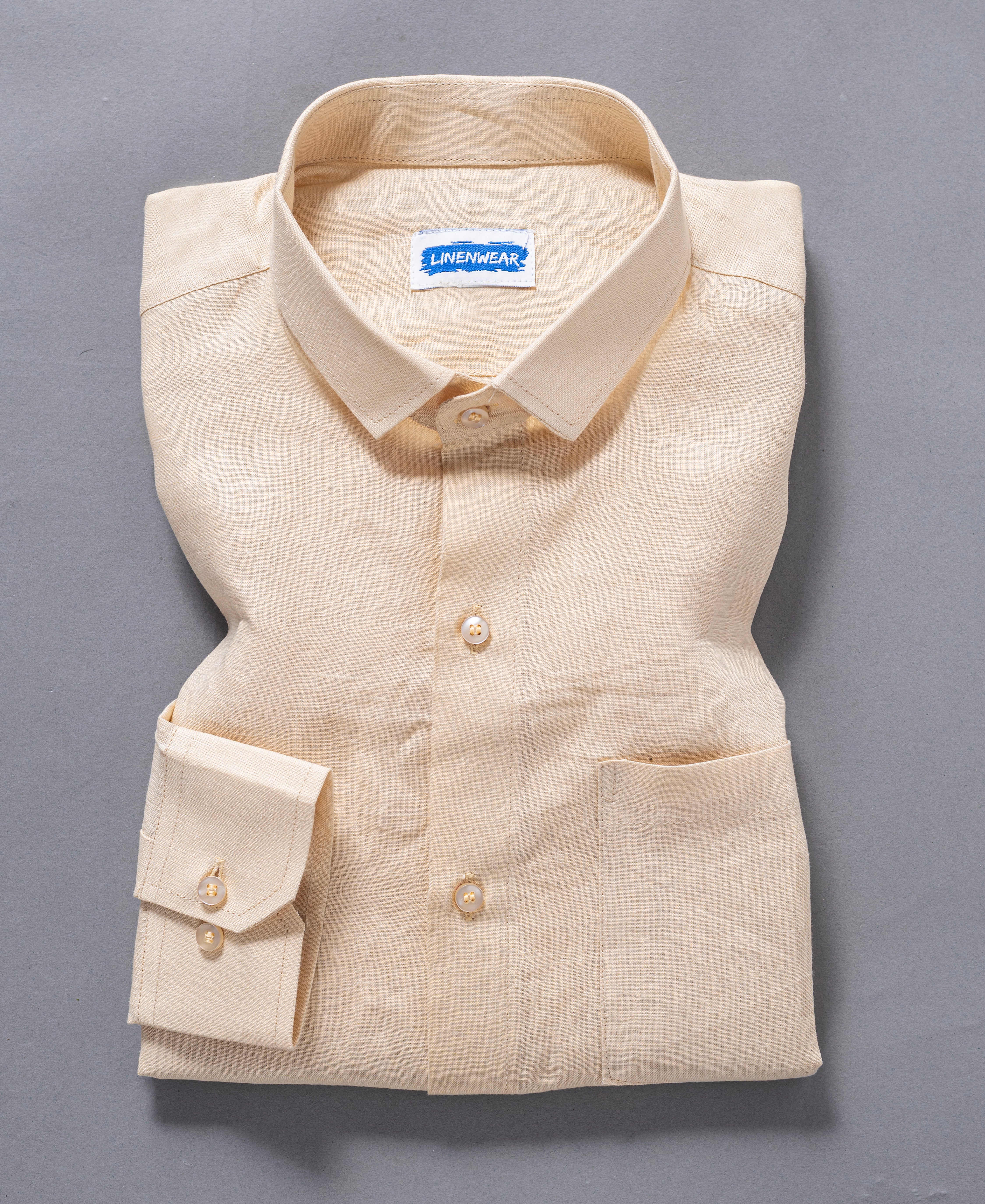 Summer Comfort With Smart Collar Cream Pure Linen Shirt