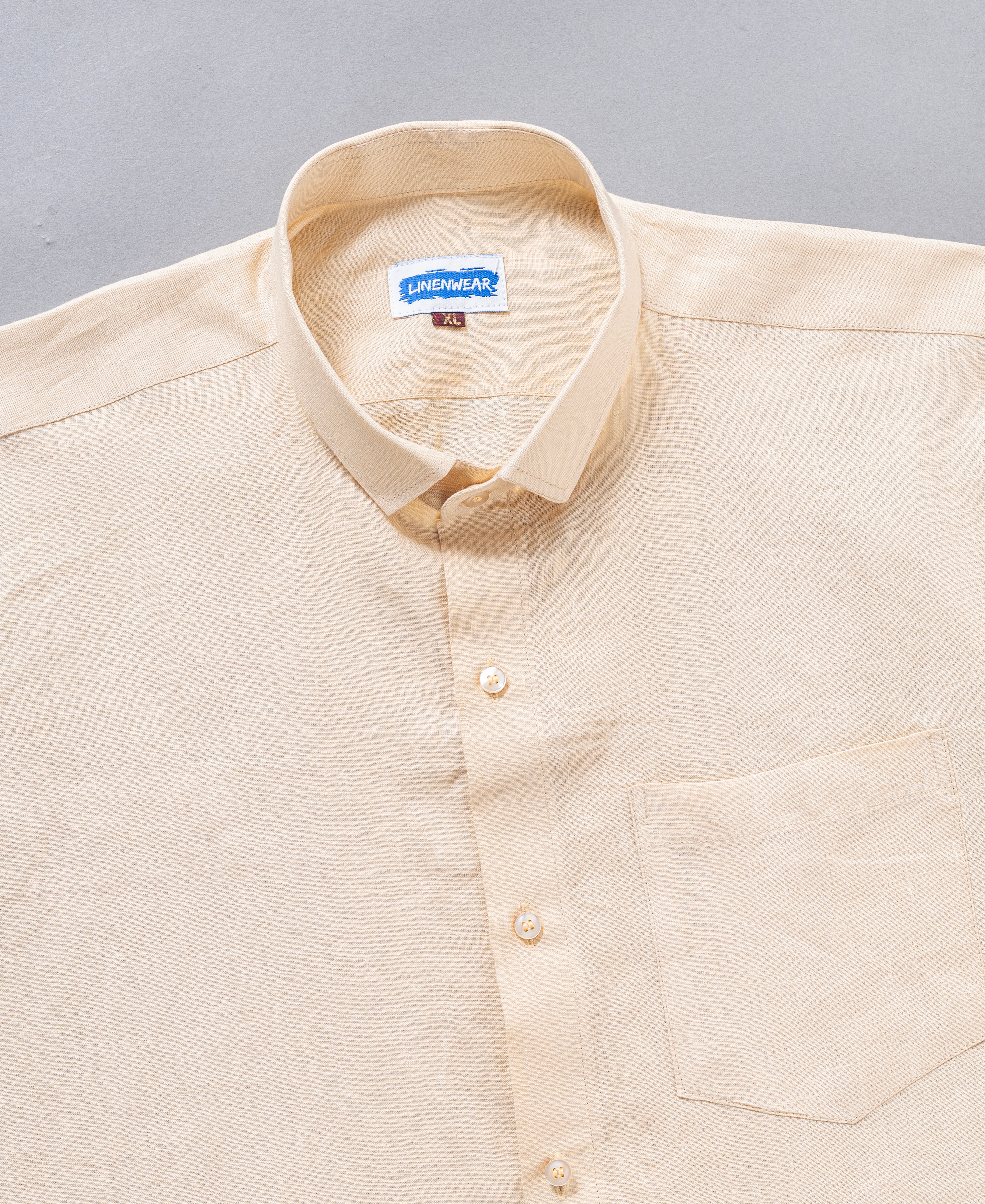 Summer Comfort With Smart Collar Cream Pure Linen Shirt