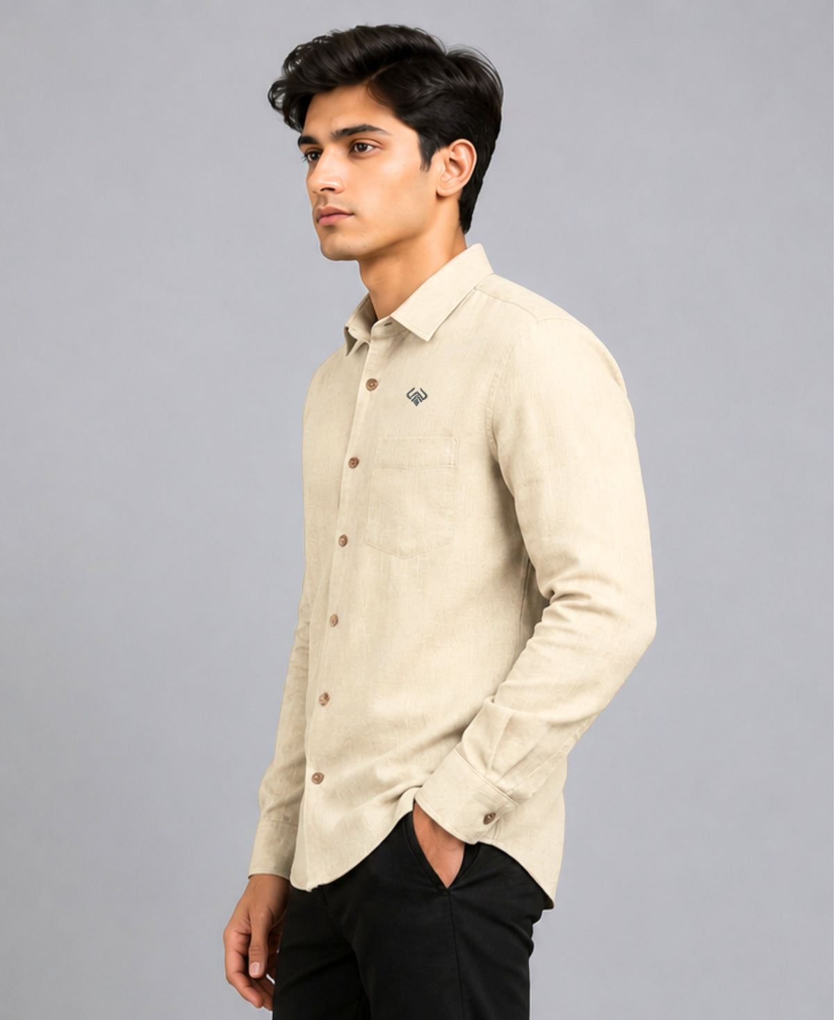 Cream Smart Collar Pure Linen 60 LEA Shirt