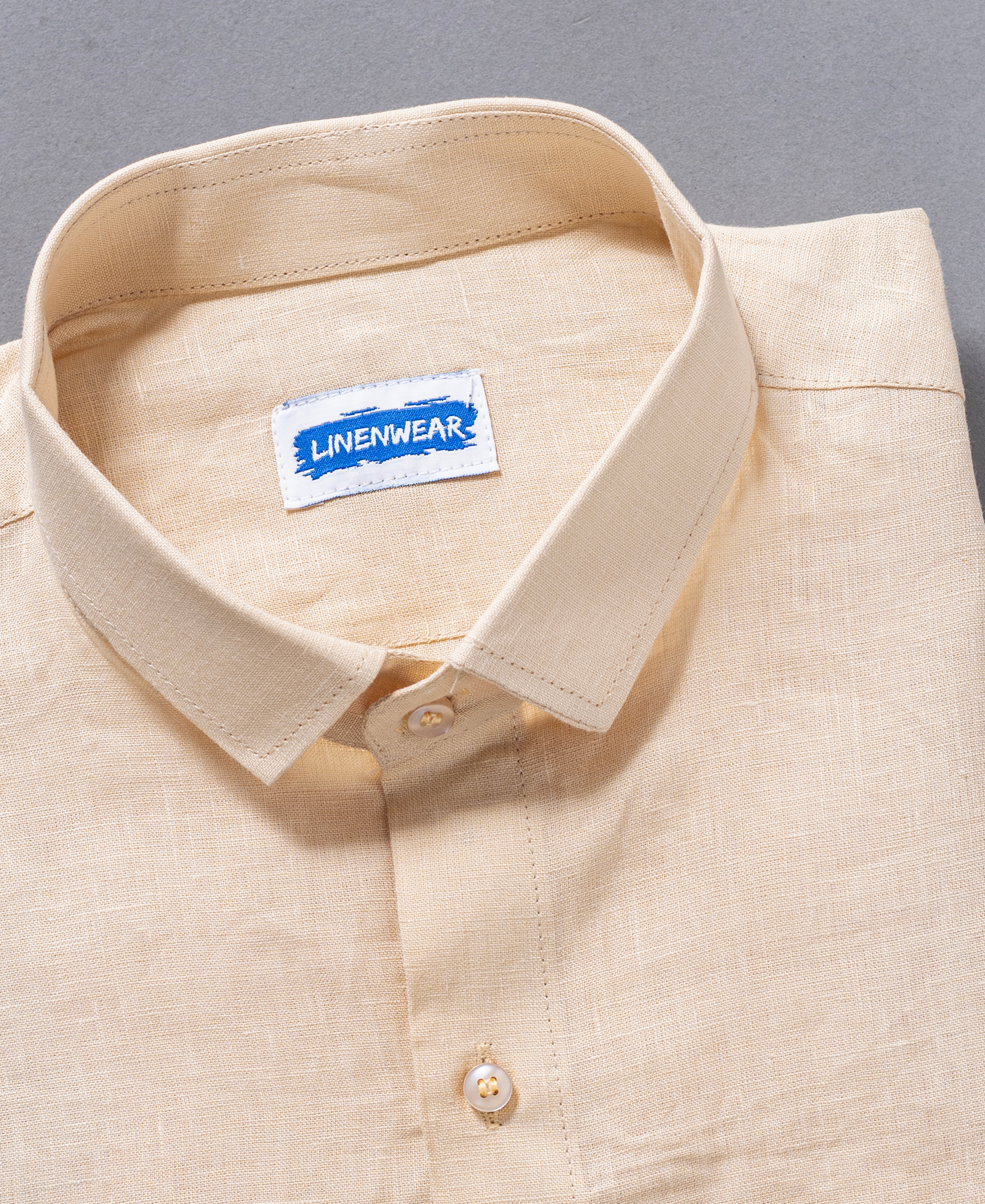 Summer Comfort With Smart Collar Cream Pure Linen Shirt