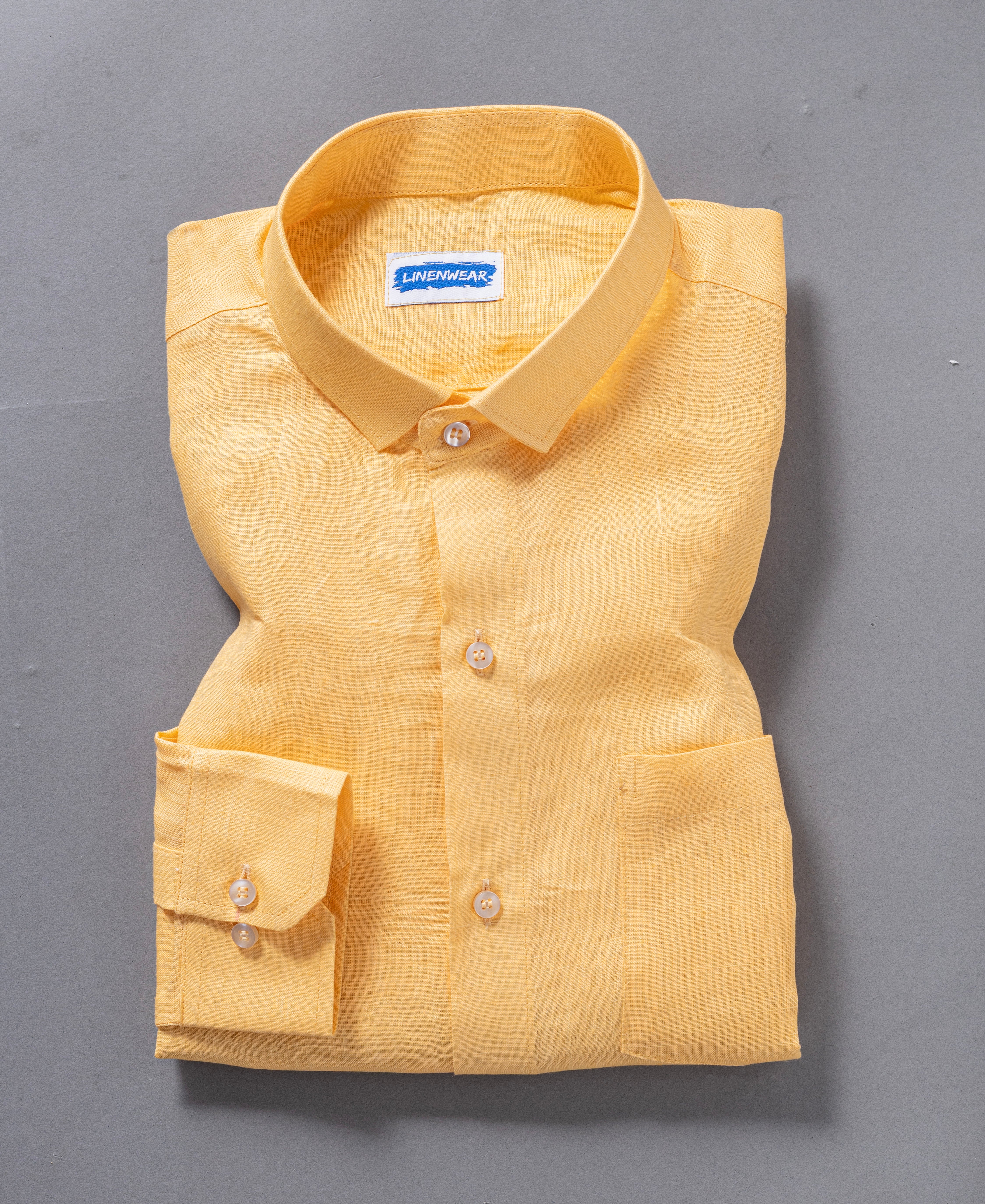 Light Yellow Pure Linen Shirt Festive and Casual Look