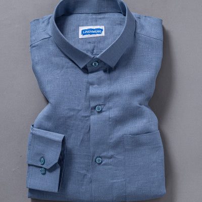 Blue Men's Pure Linen Shirt Everyday Comfort Wear
