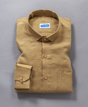 Olive Brown Pure Linen Shirt Relaxed Fit With Pocket