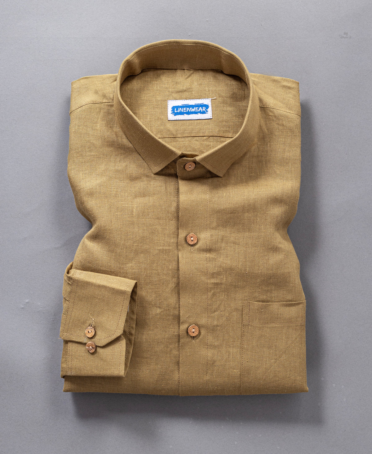 Olive Brown Pure Linen 60 LEA Shirt