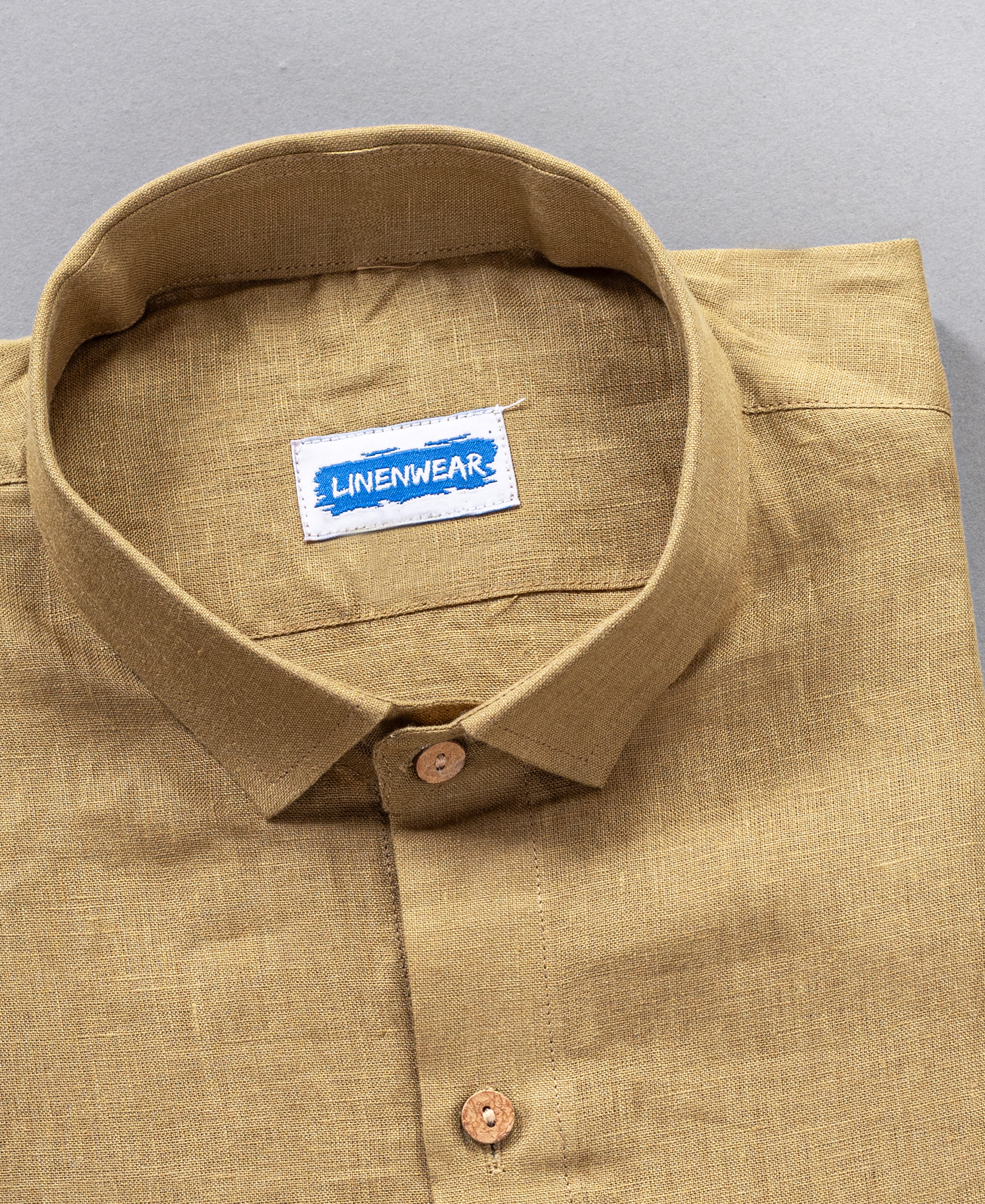 Olive Brown Pure Linen Shirt Relaxed Fit With Pocket