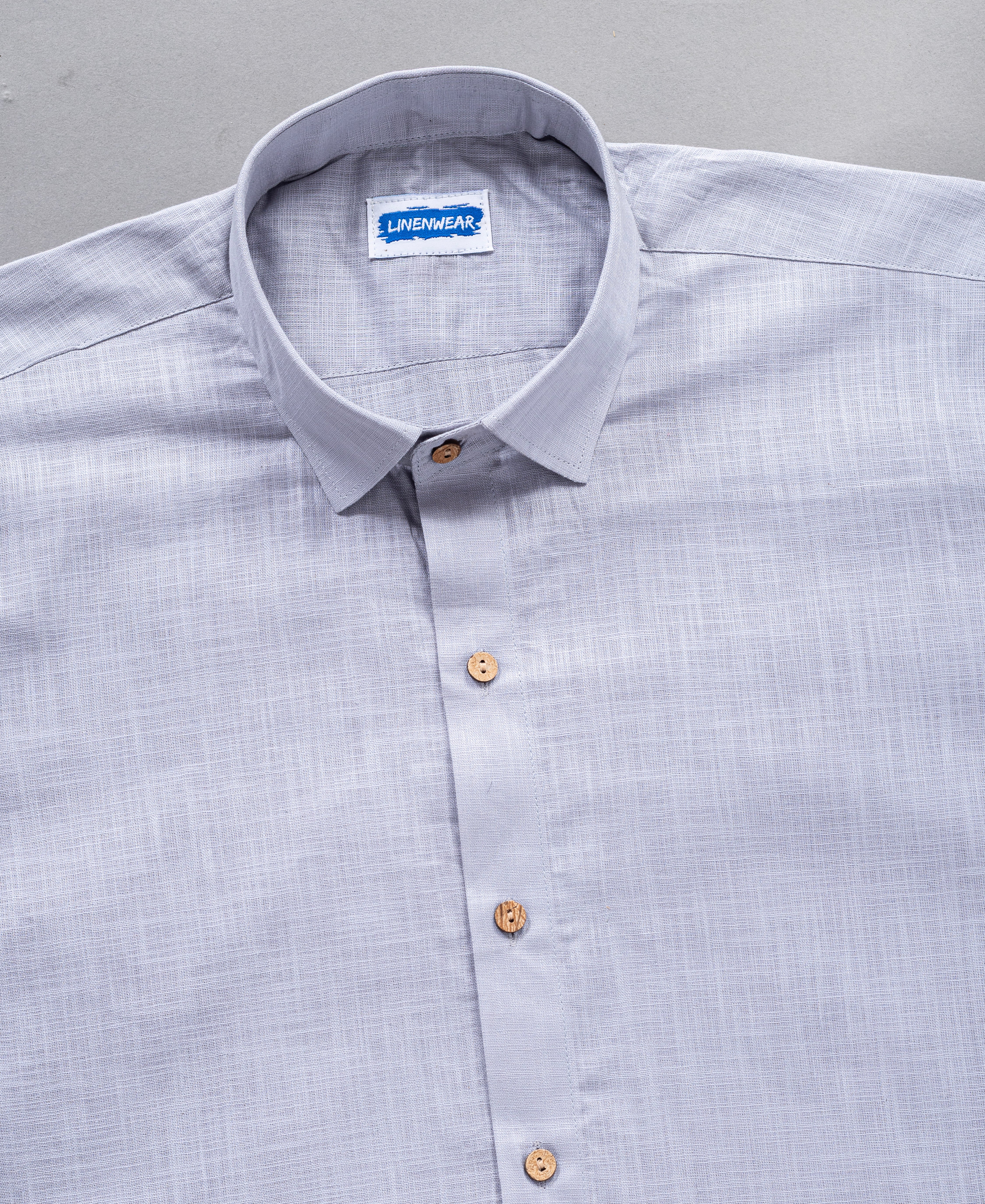 Light Gray Pure Linen Shirt Minimal Design With Wooden Buttons