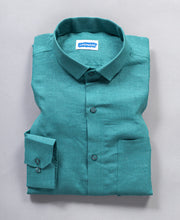 Teal Green Mens Pure Linen Shirt Premium Casual Wear