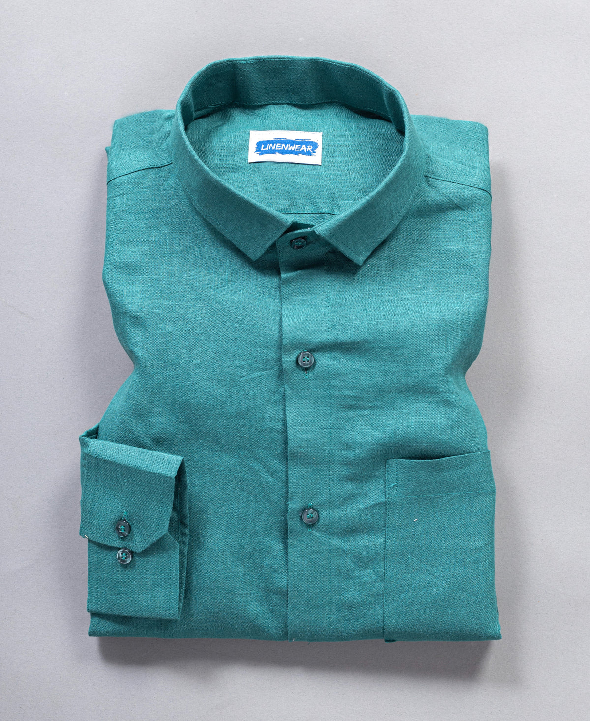 Teal Green Solid Pure Linen 60 LEA Shirt
