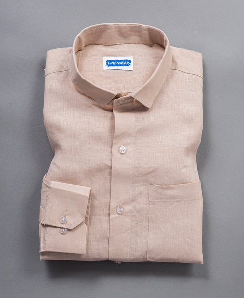 Beige Pure Linen Shirt For Men Lightweight Summer Style