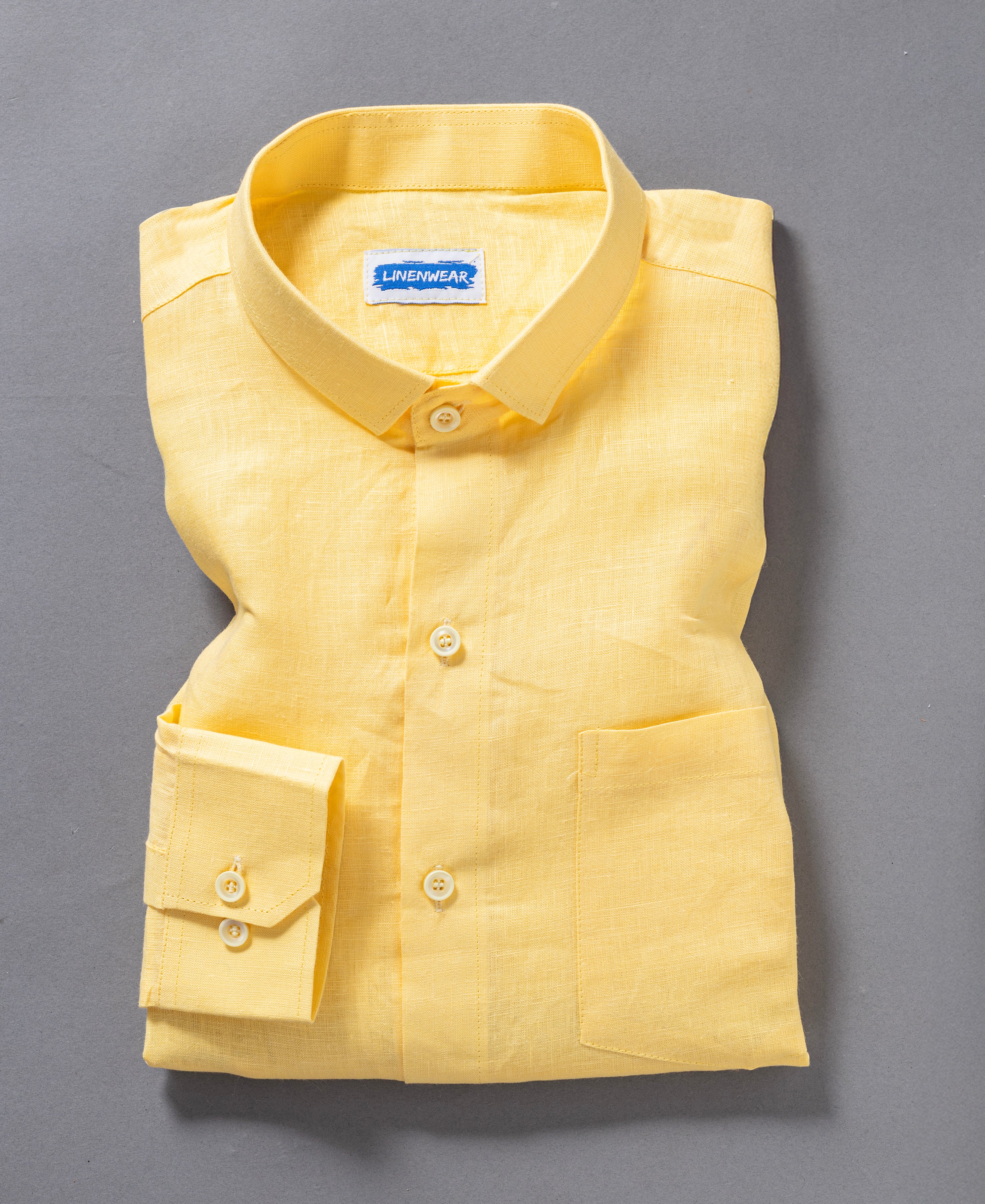 Bright Yellow Mens Pure Linen Shirt Fresh Summer Style