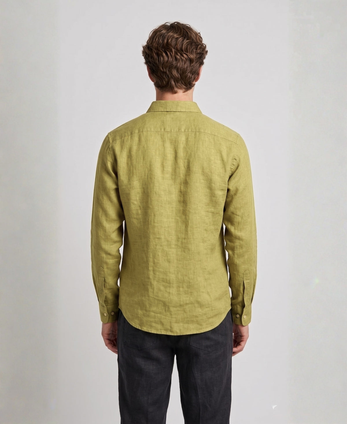 Mustard Green Pure Linen Shirt Formal Wear Full Sleeve