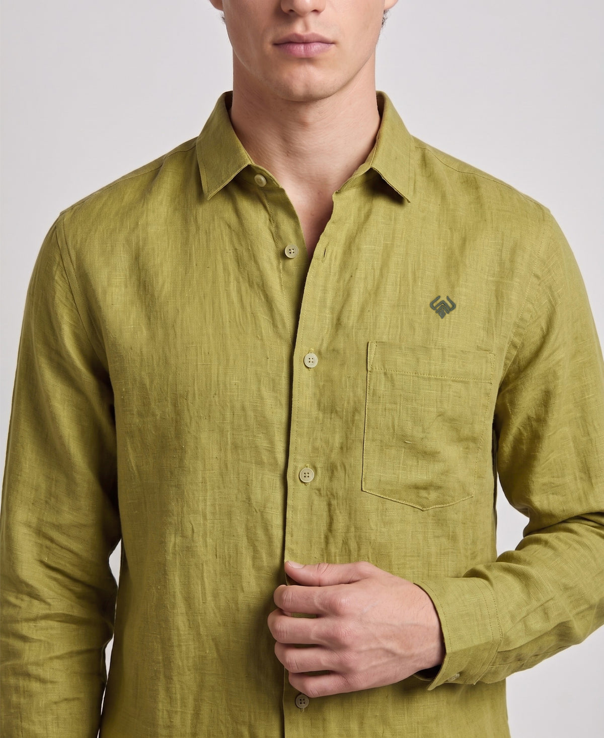 Mustard Green Pure Linen Shirt Formal Wear Full Sleeve