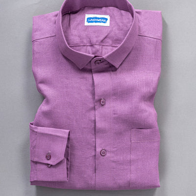 Purple Pure Linen Shirt Elegant Casual Wear With Smooth Finish