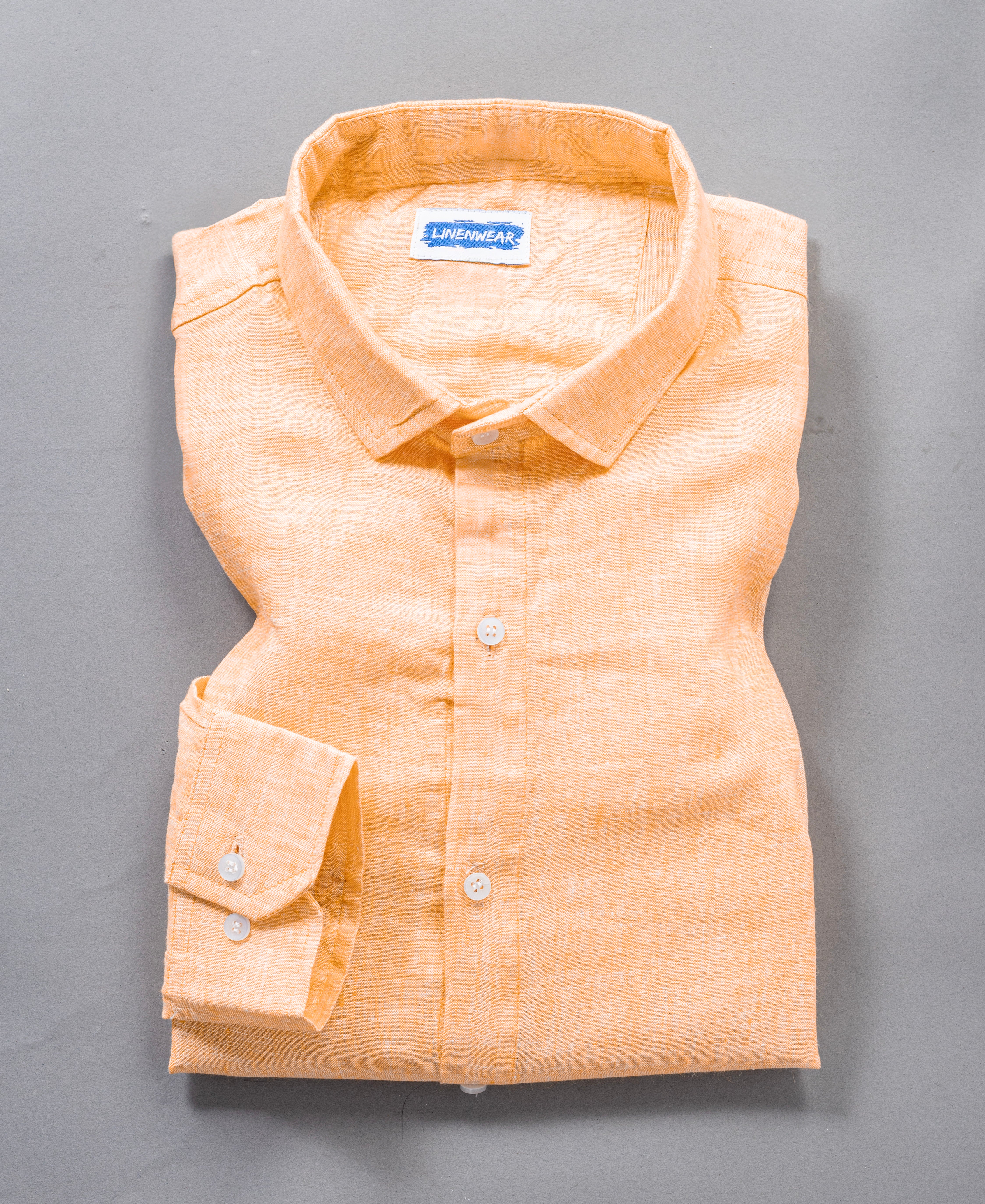 Pure Linen Peach Orange Summer Breeze Style Shirt For Men