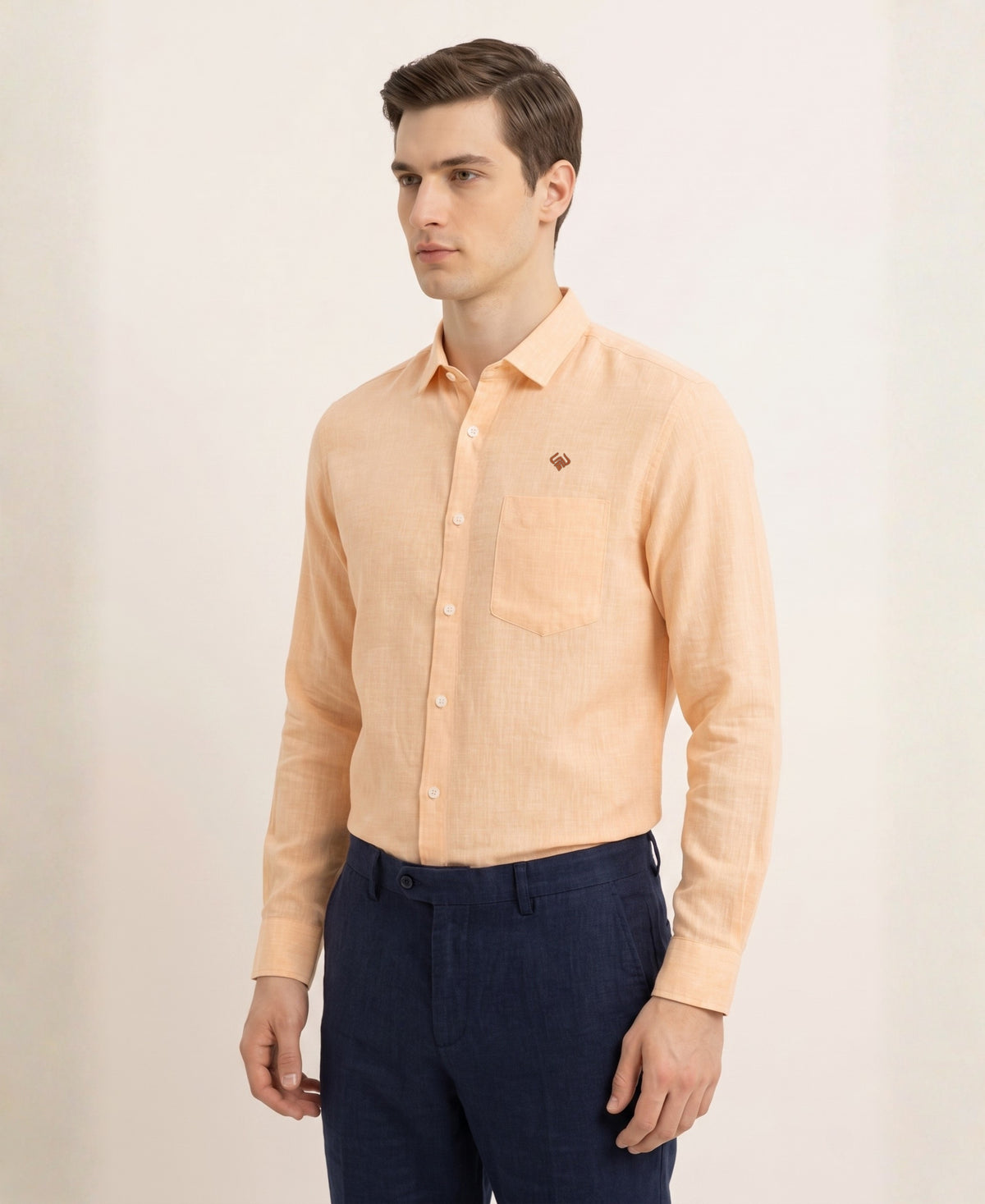 Pure Linen Peach Orange Summer Breeze Style Shirt For Men