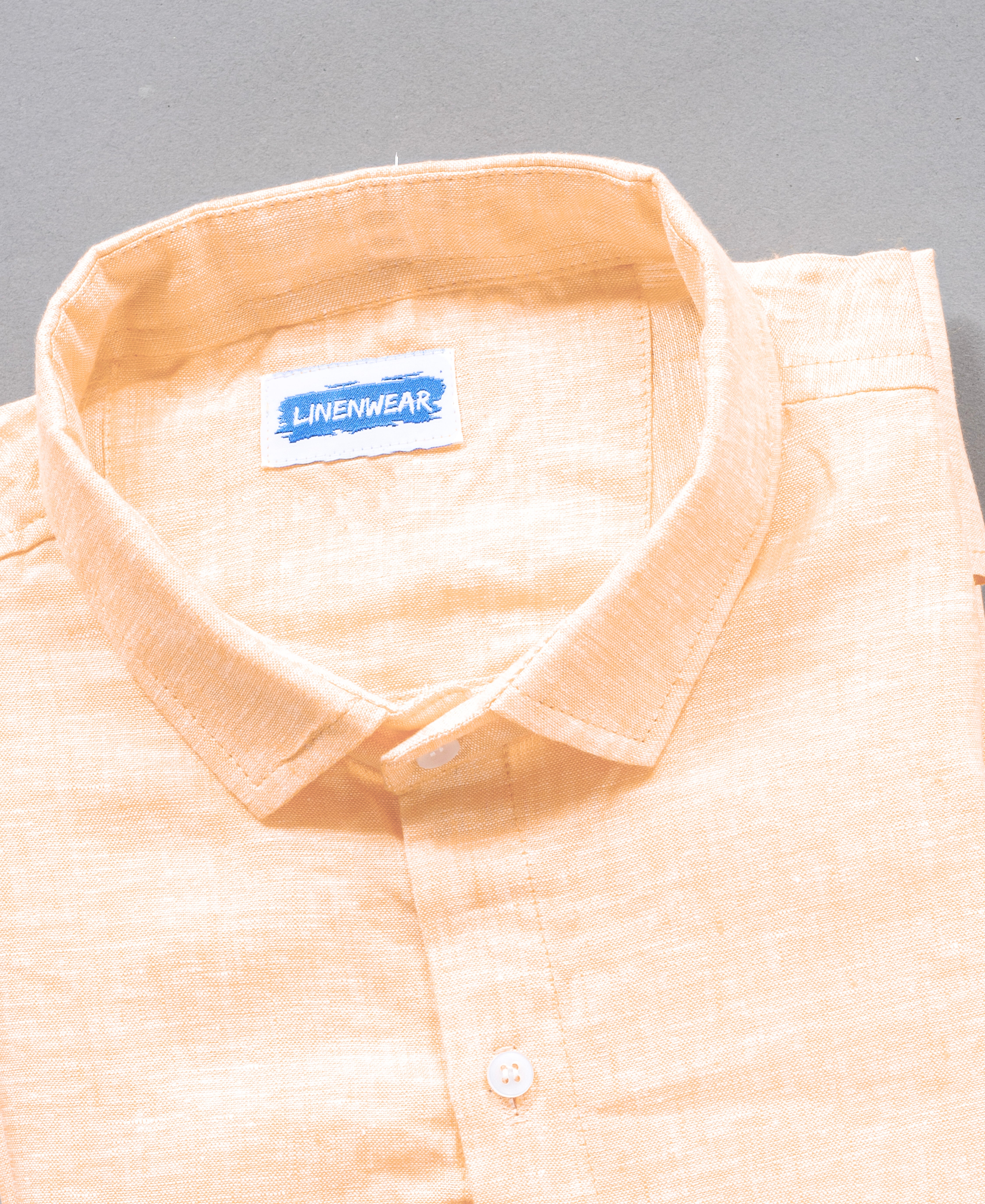Pure Linen Peach Orange Summer Breeze Style Shirt For Men