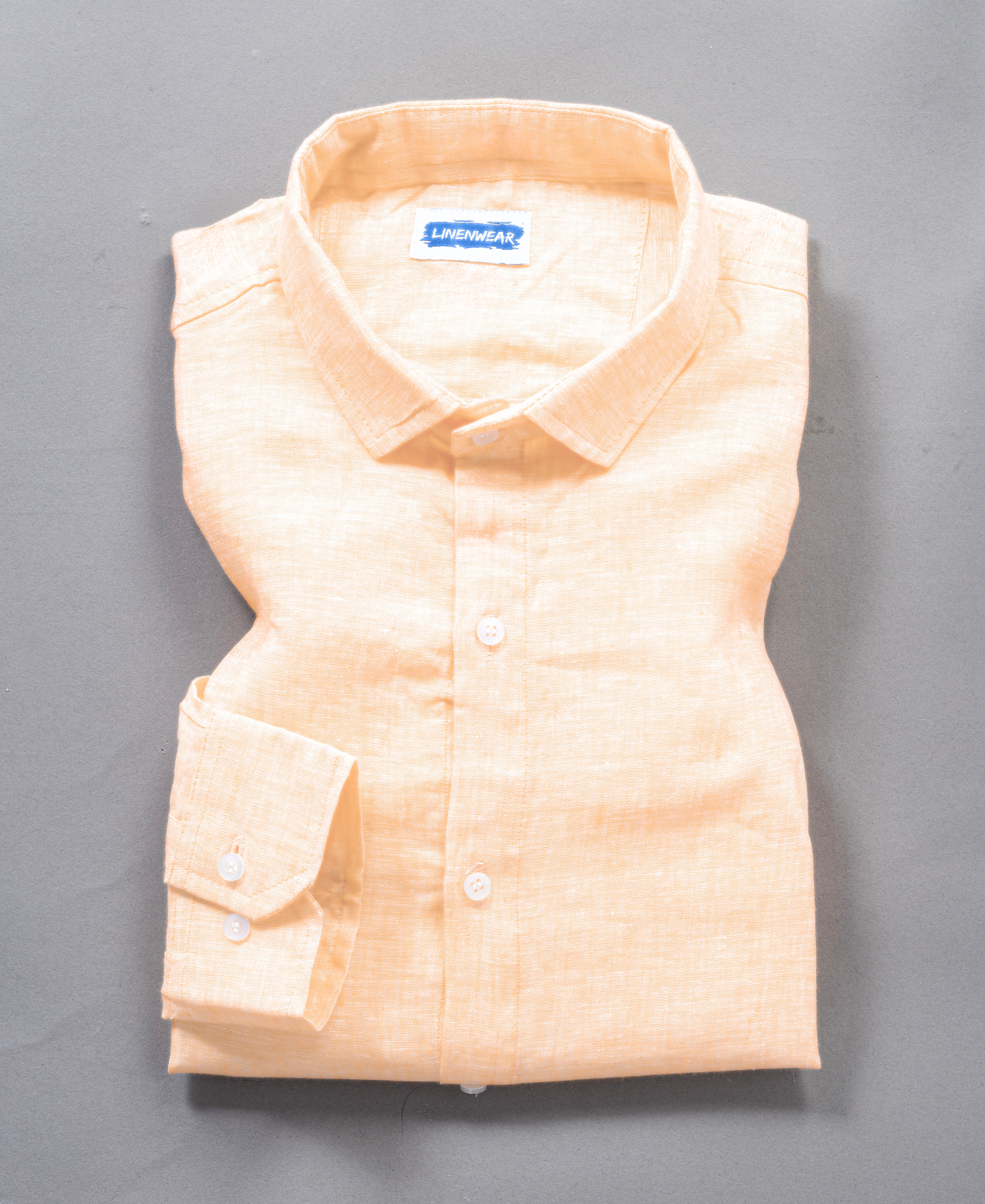 Pure Linen Peach Orange Summer Breeze Style Shirt For Men
