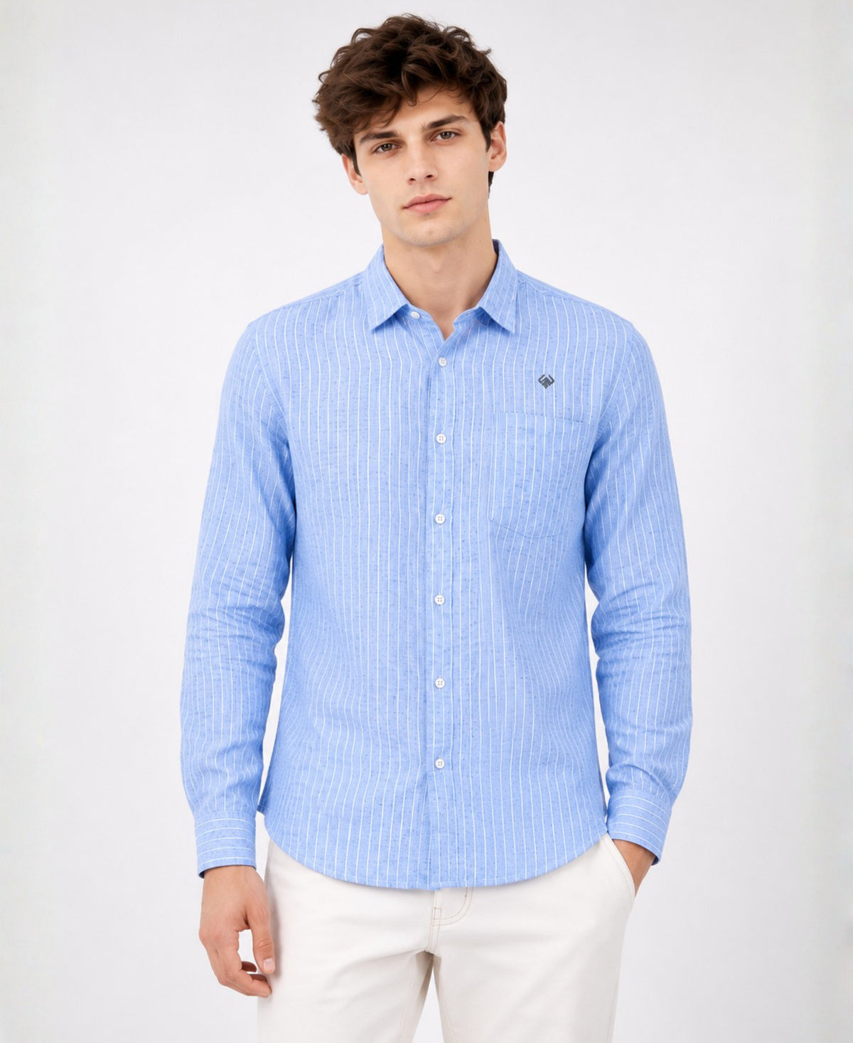 Sky Blue Striped Hemp Linen Shirt