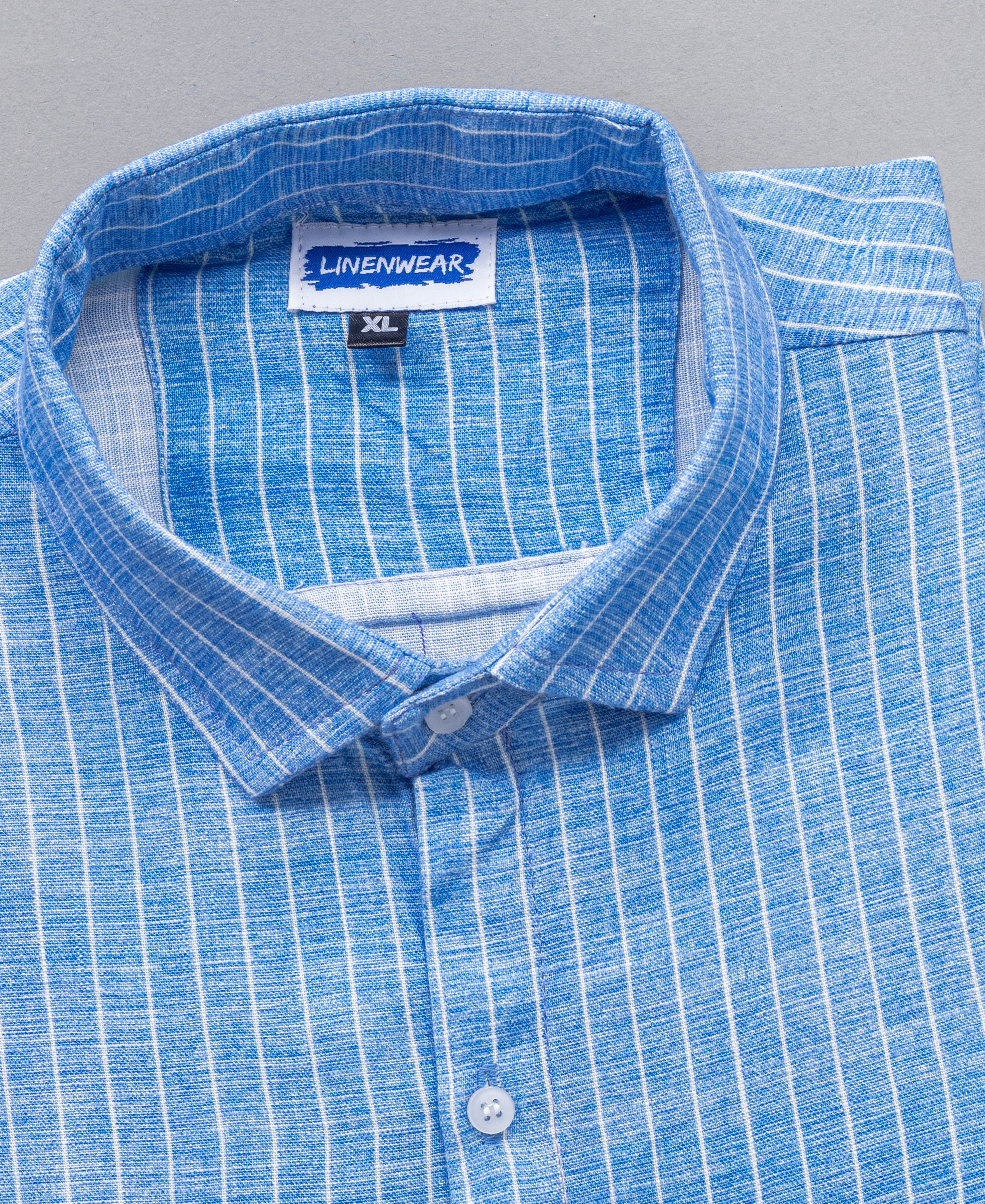 Cool Coastal Casual Sky Blue Striped Hemp Linen Shirt