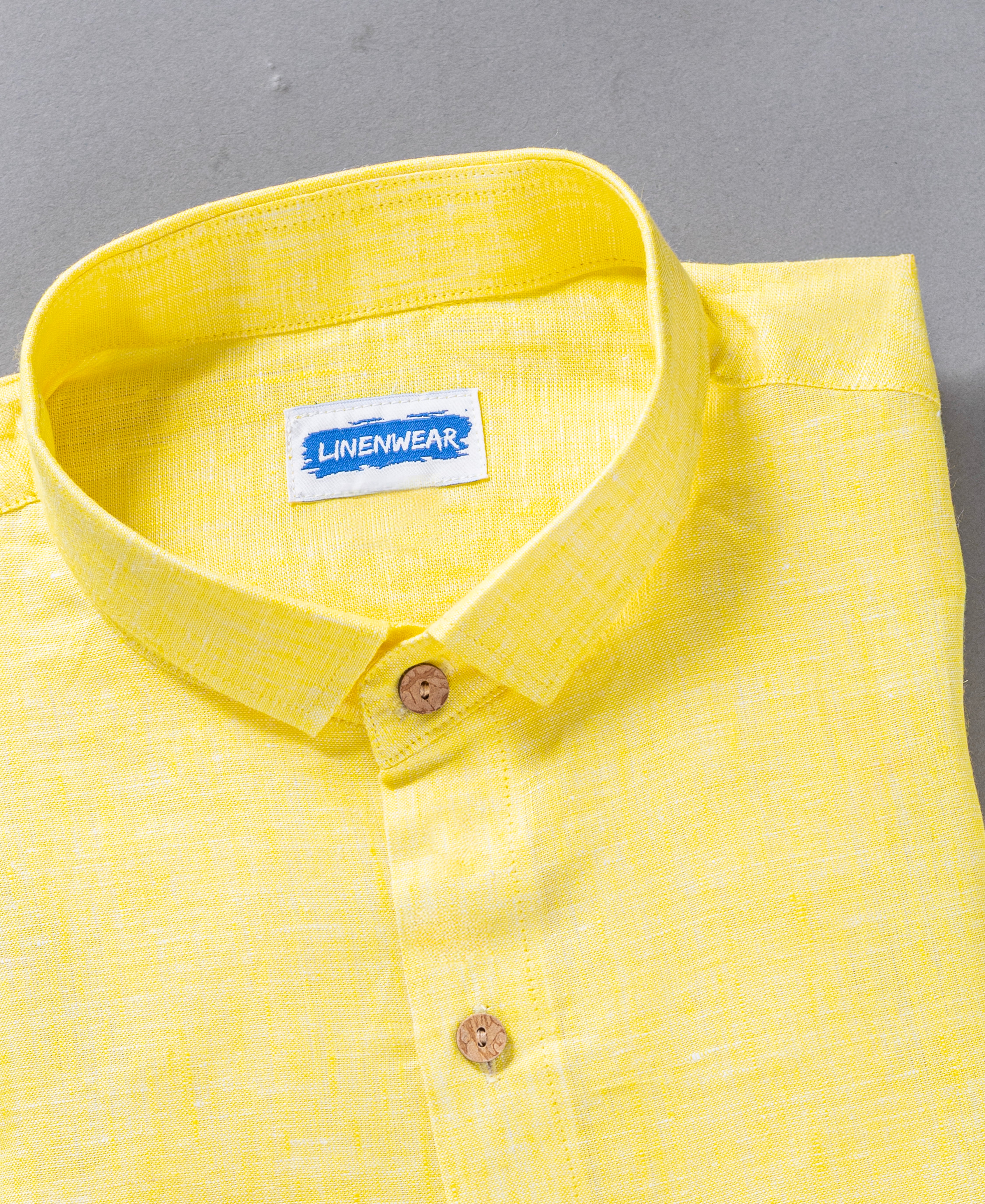 Yellow Pure Linen Full Sleeve Shirt For Men Comfort