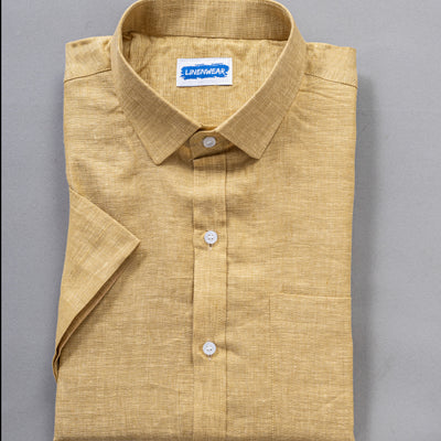 Half Sleeve Cotton Linen Shirt for Men – Olive Green Casual Wear