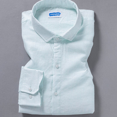 Ocean Mist Pure Linen Spread Collar Shirt Aqua Blue Comfort Wear