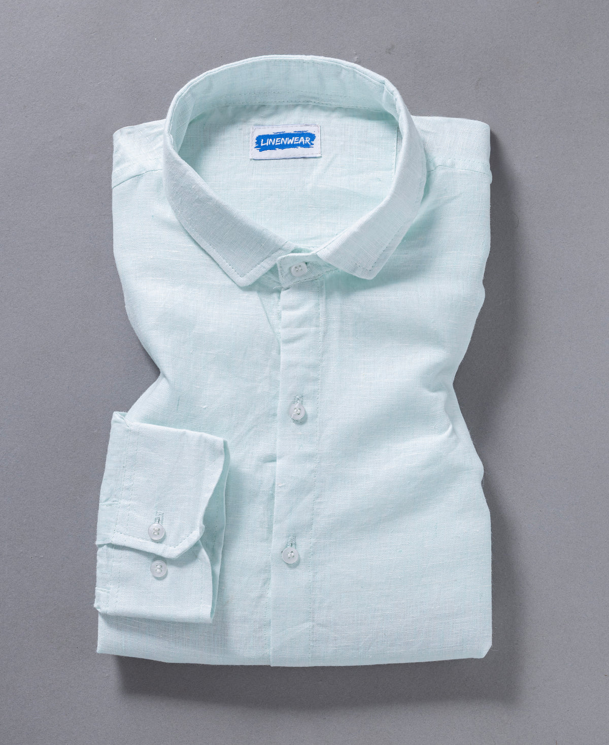 Aqua Blue Spread Collar Pure Linen 60 LEA Shirt