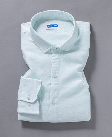 Aqua Blue Spread Collar Pure Linen 60 LEA Shirt