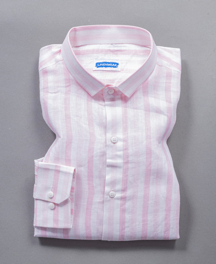Pink Striped Pure Linen 60 LEA Shirt