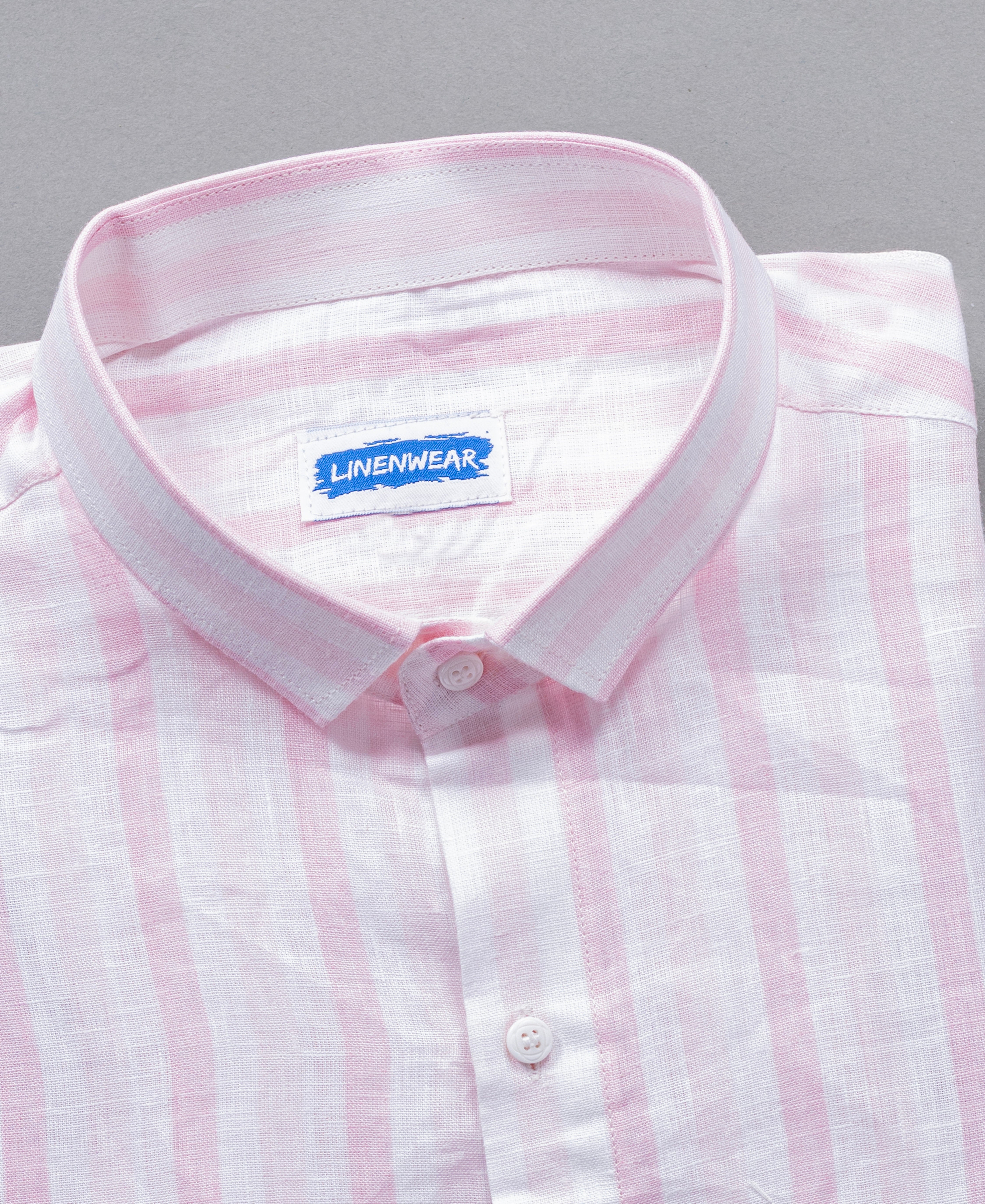 Pink Striped Pure Linen Shirt for Men – Long Sleeve Regular Collar