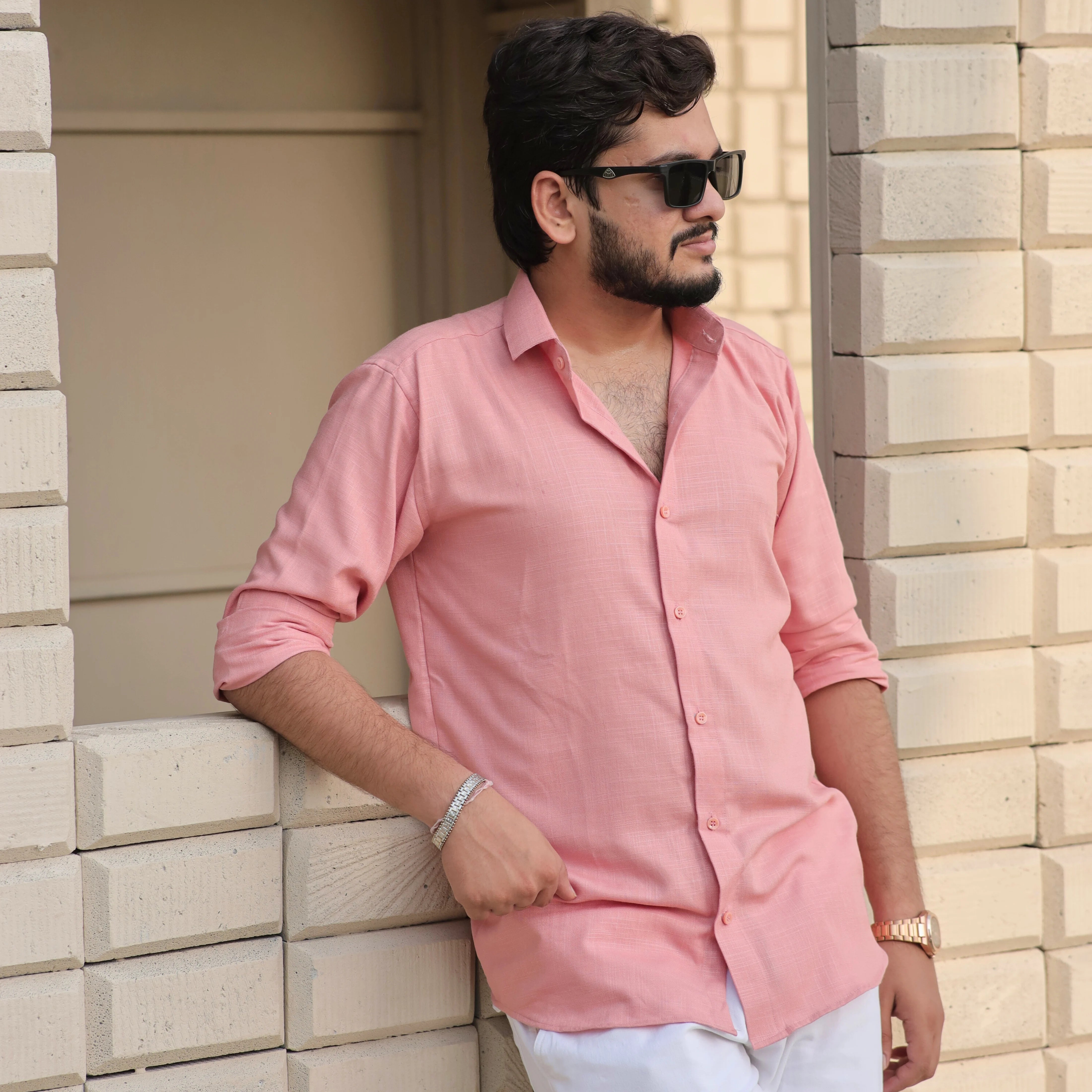 Peach Cotton Linen Shirt for Men – Spread Collar Resort Wear
