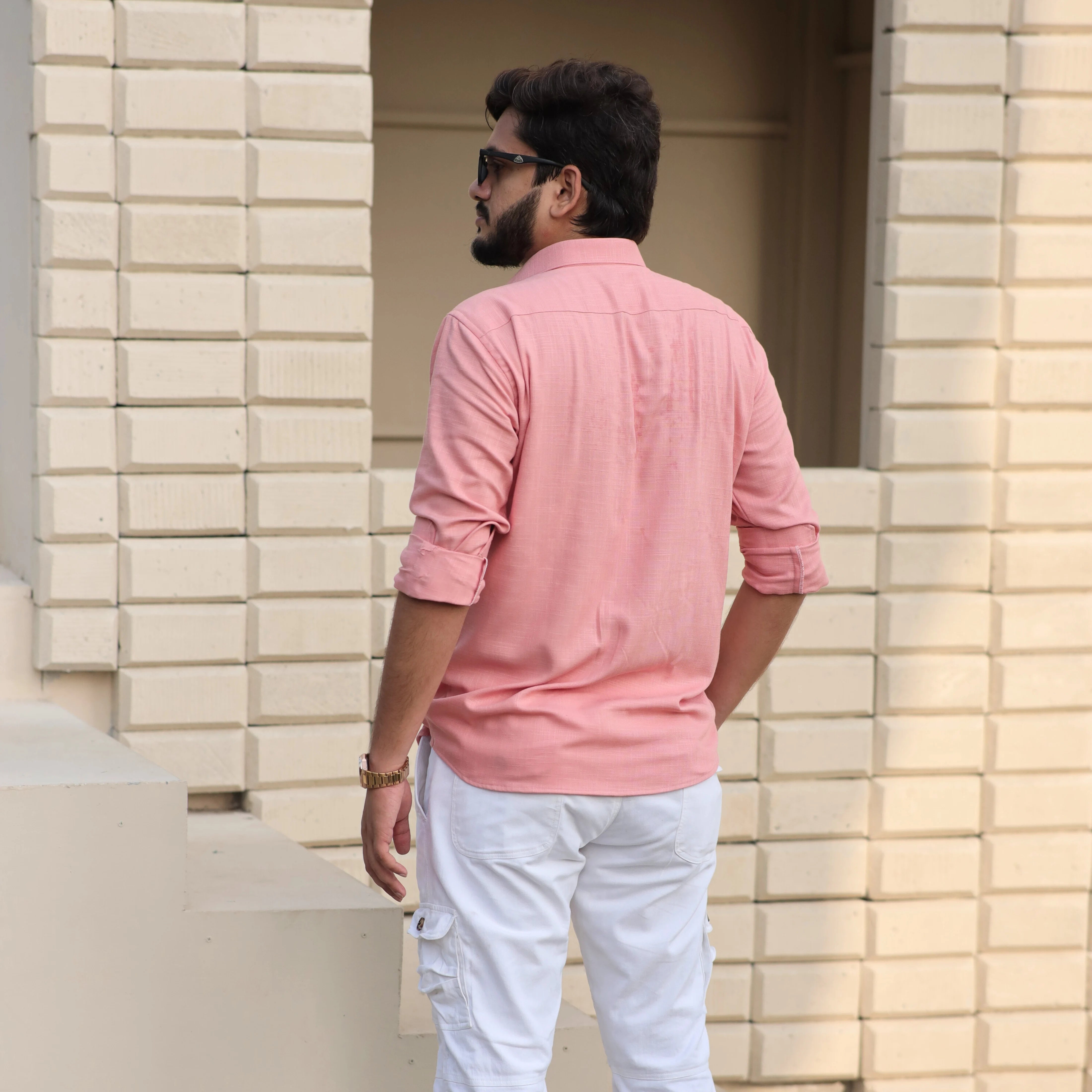 Peach Cotton Linen Shirt for Men – Spread Collar Resort Wear