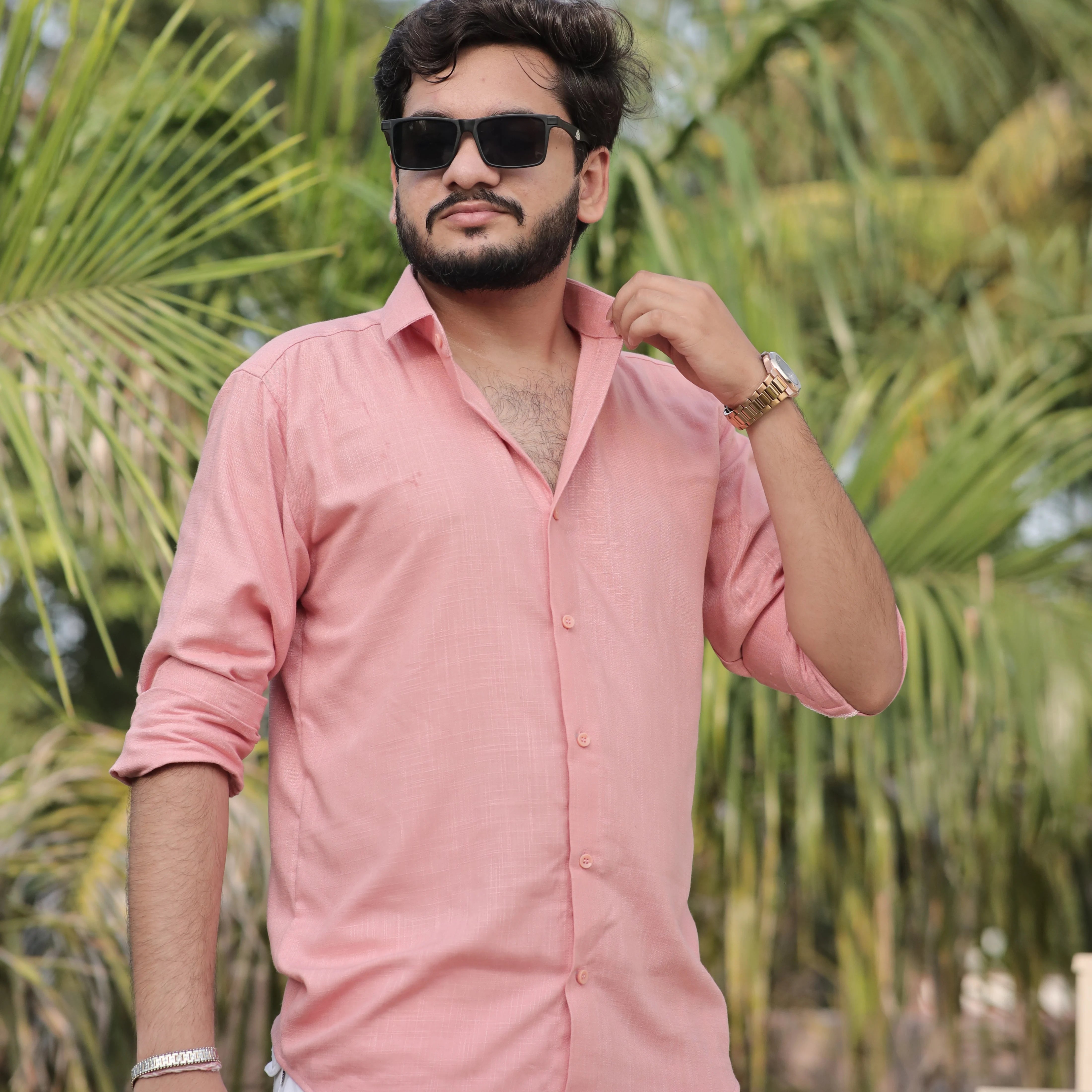 Peach Cotton Linen Shirt for Men – Spread Collar Resort Wear
