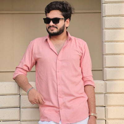Peach Cotton Linen Shirt for Men – Spread Collar Resort Wear