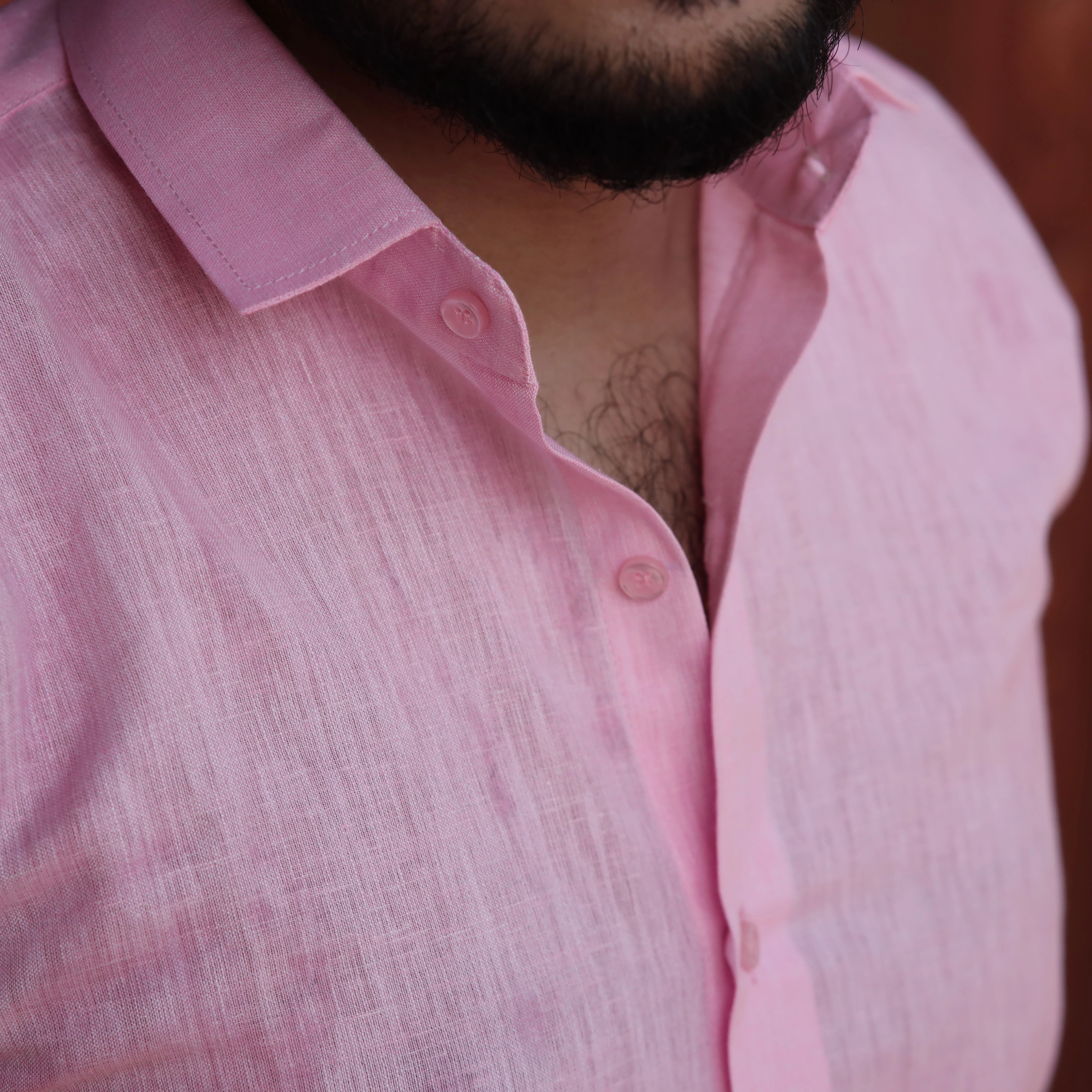 Light Pink Cotton Linen Shirt for Men Full Sleeve Formal Wear
