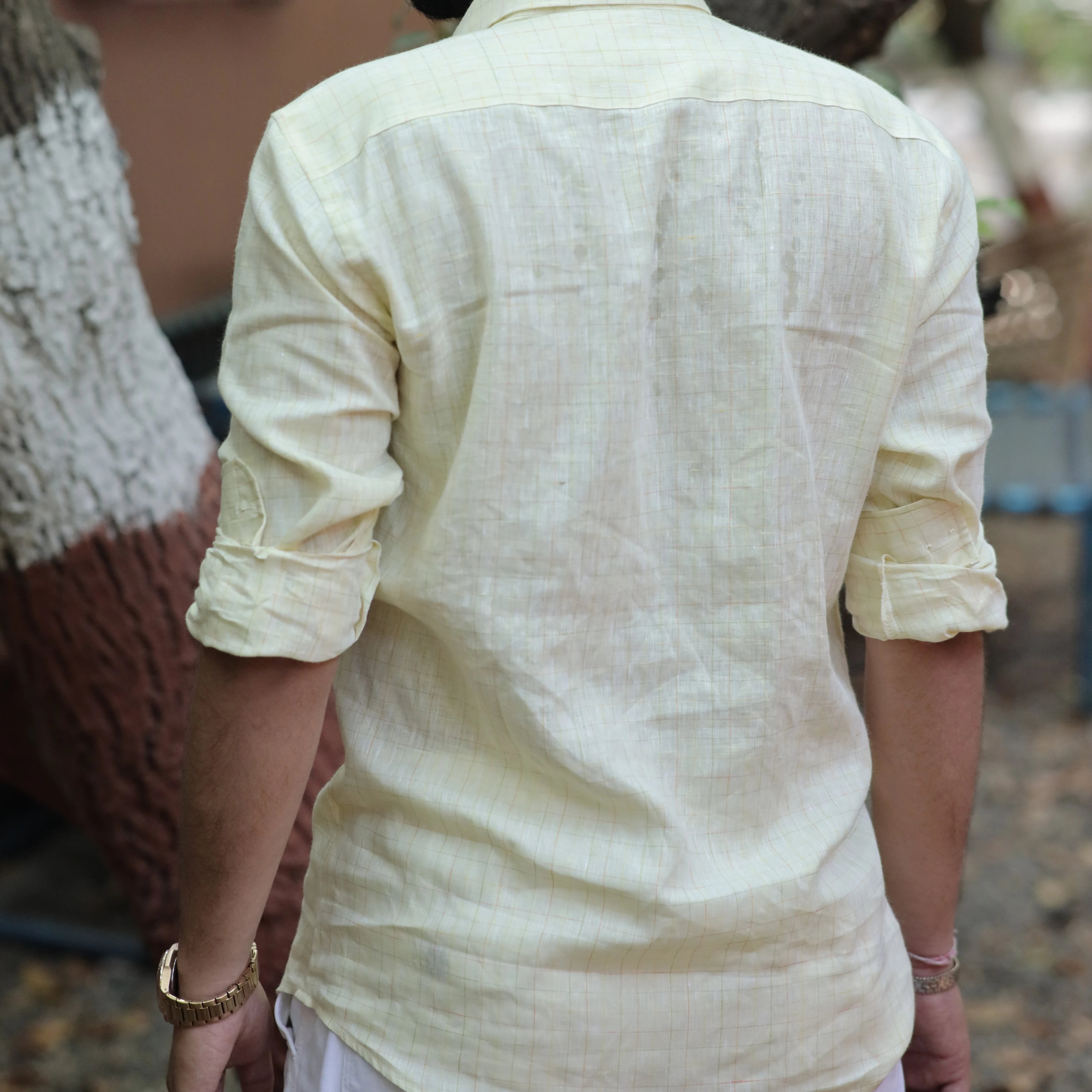 Everyday Light Yellow Linen Check Shirt for Men – Slim Fit Checks Design