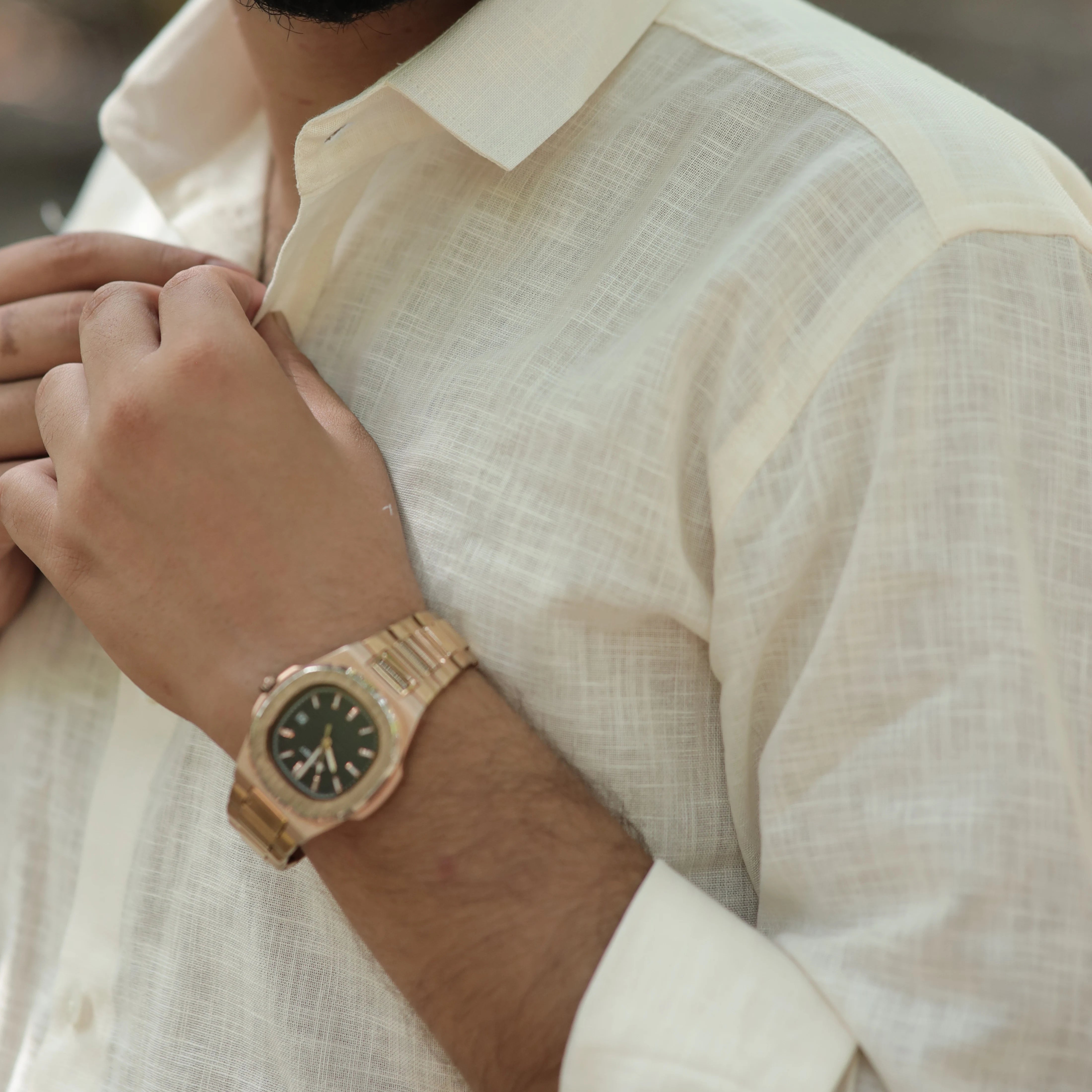 Beige Cotton Linen Shirt for Men – Full Sleeve Soft Breathable