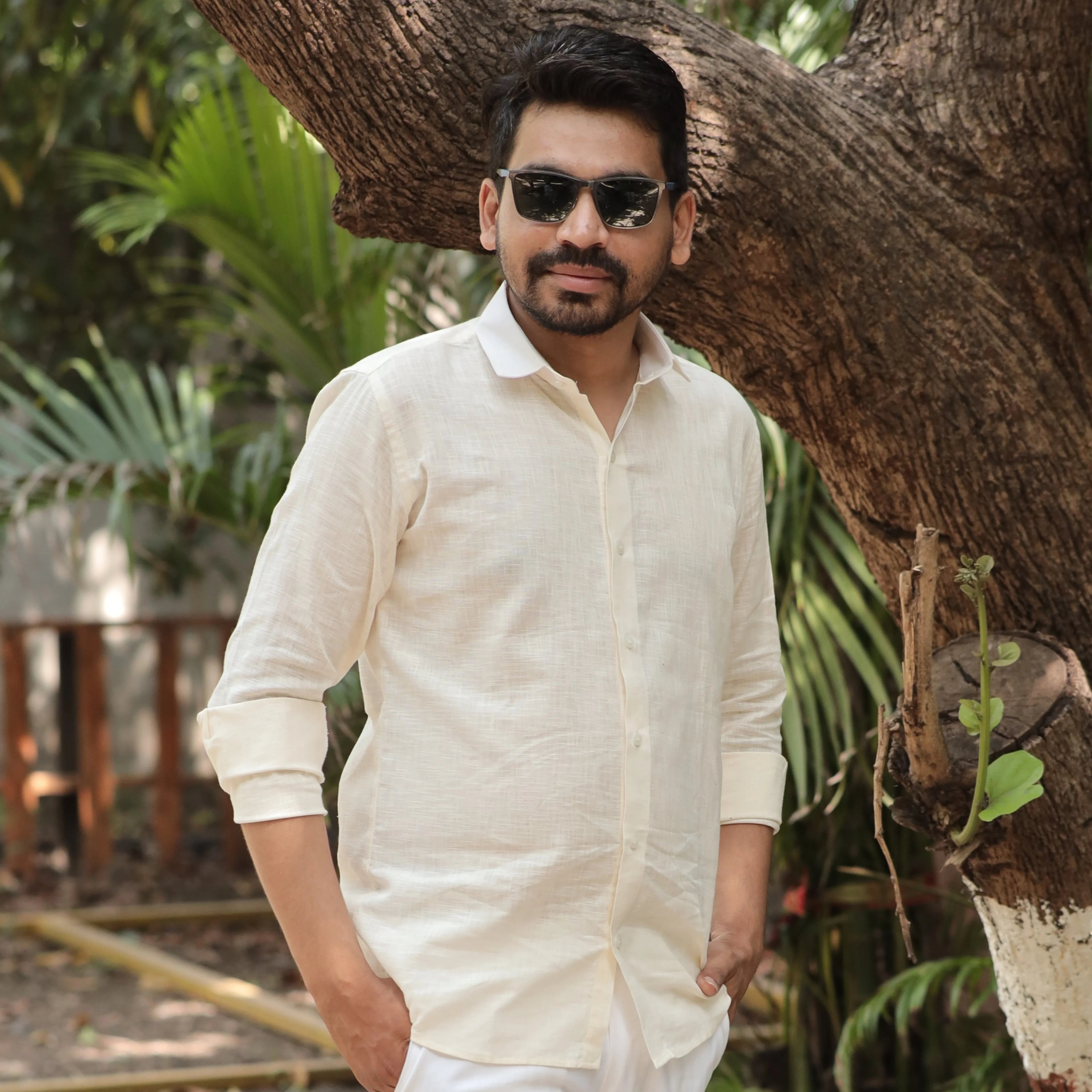Beige Cotton Linen Full Sleeve Shirt for Men – Formal Wear