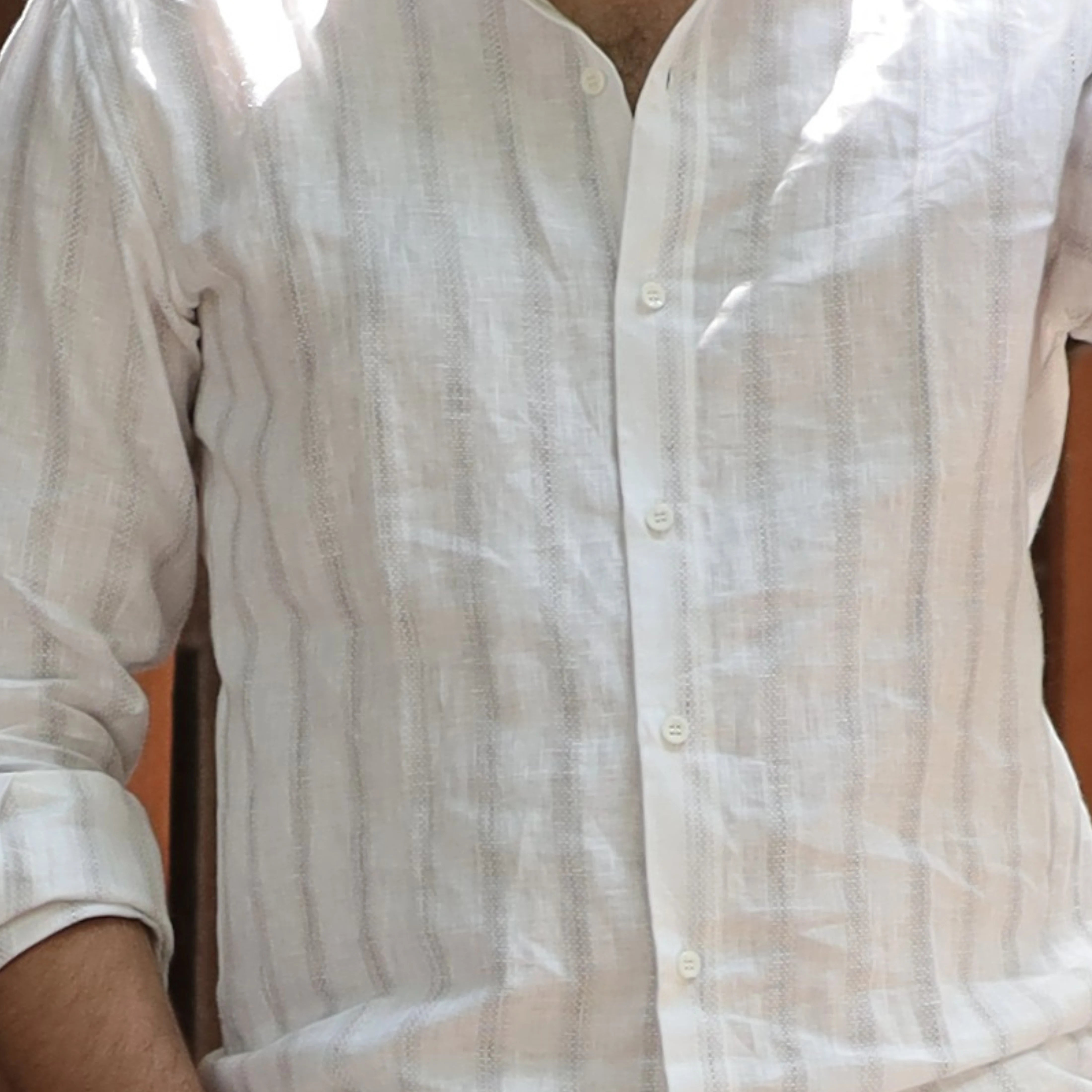 White Pure Linen Textured Shirt for Men – Breathable Casual Fit