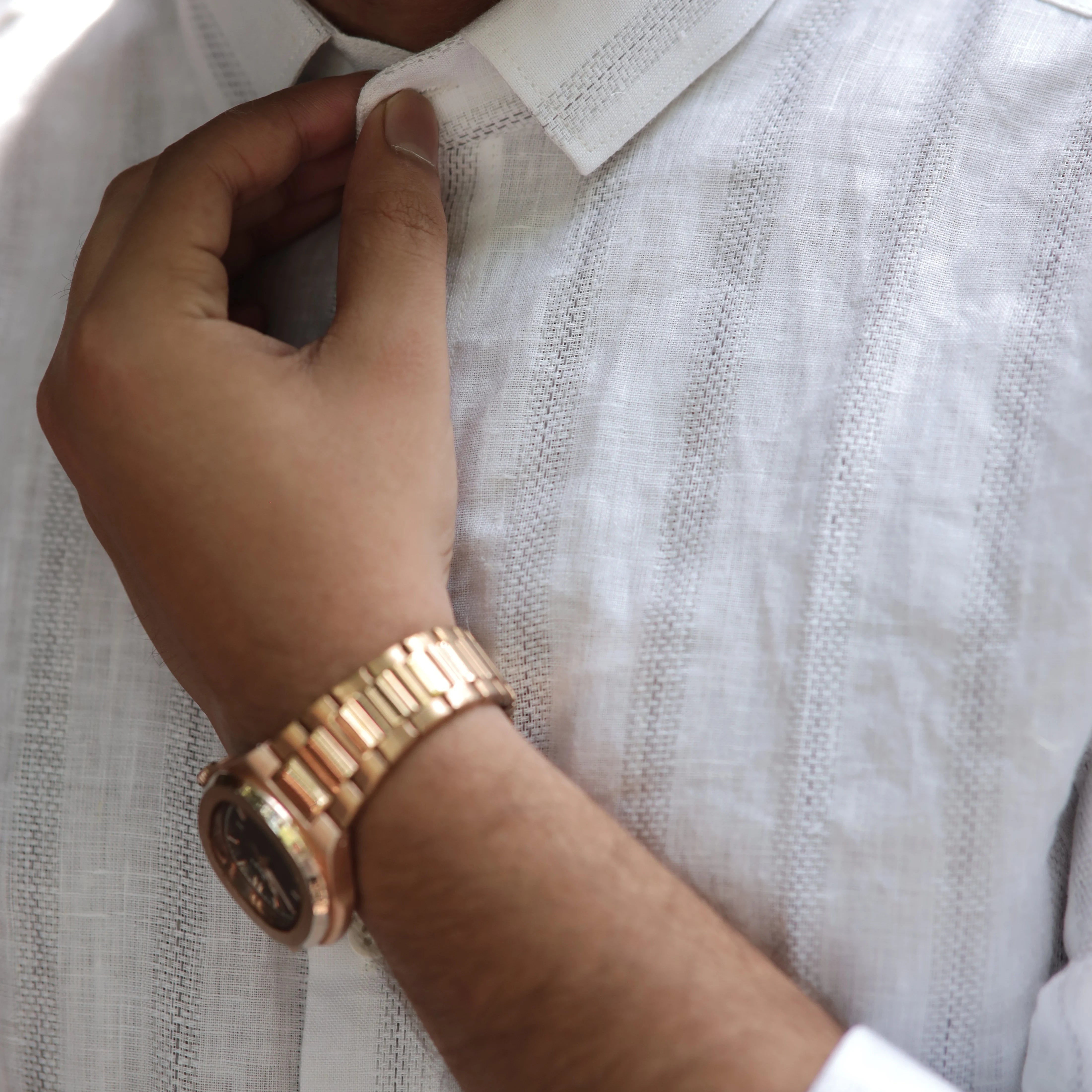 White Pure Linen Textured Shirt for Men – Breathable Casual Fit