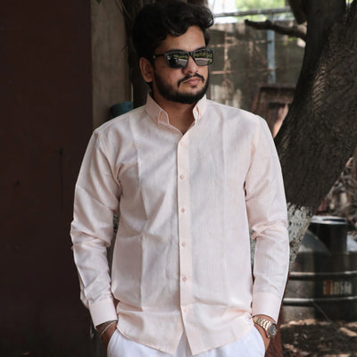 Light Pink Cotton Linen Shirt for Men – Full Sleeve Casual Formal Wear