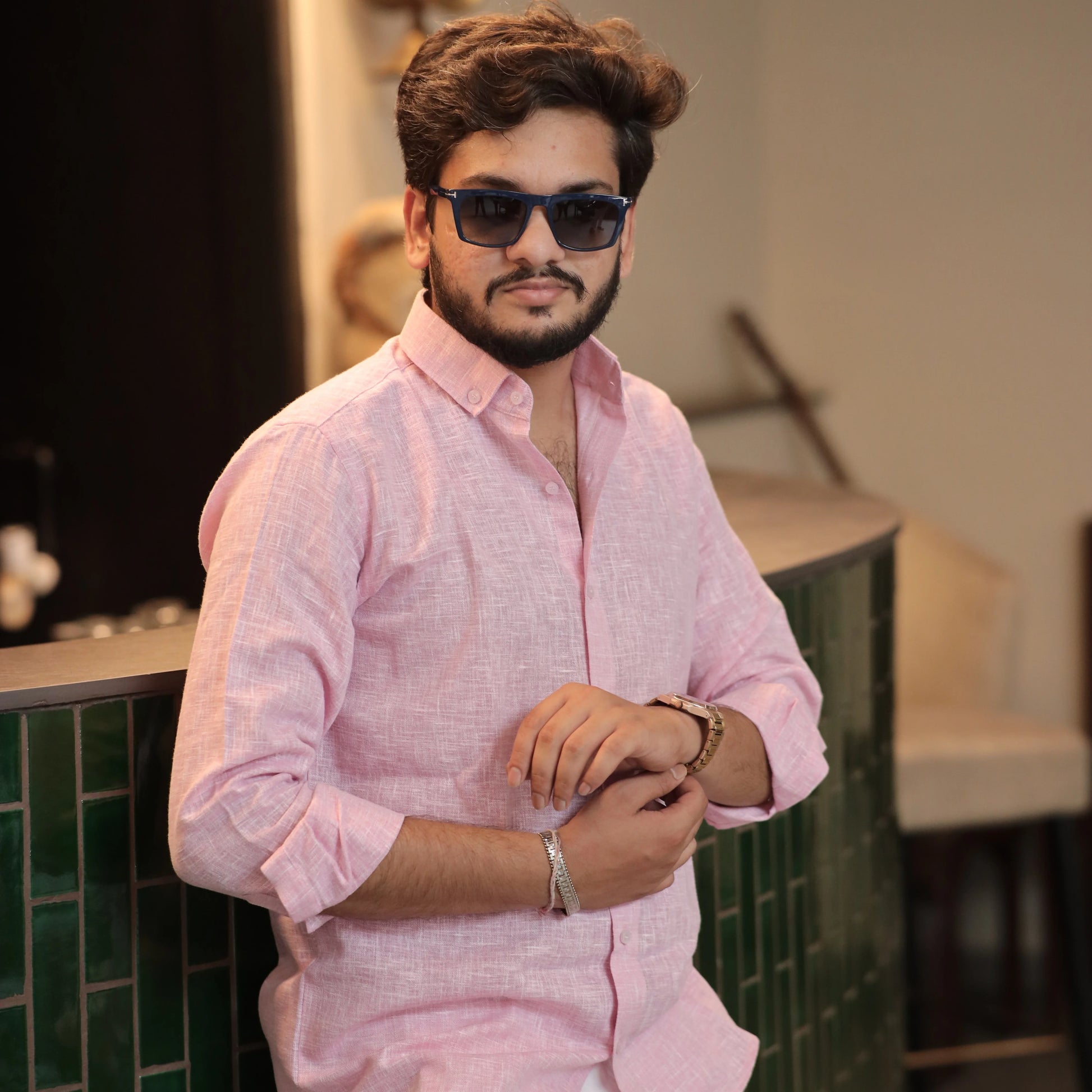Light pink linen kurta