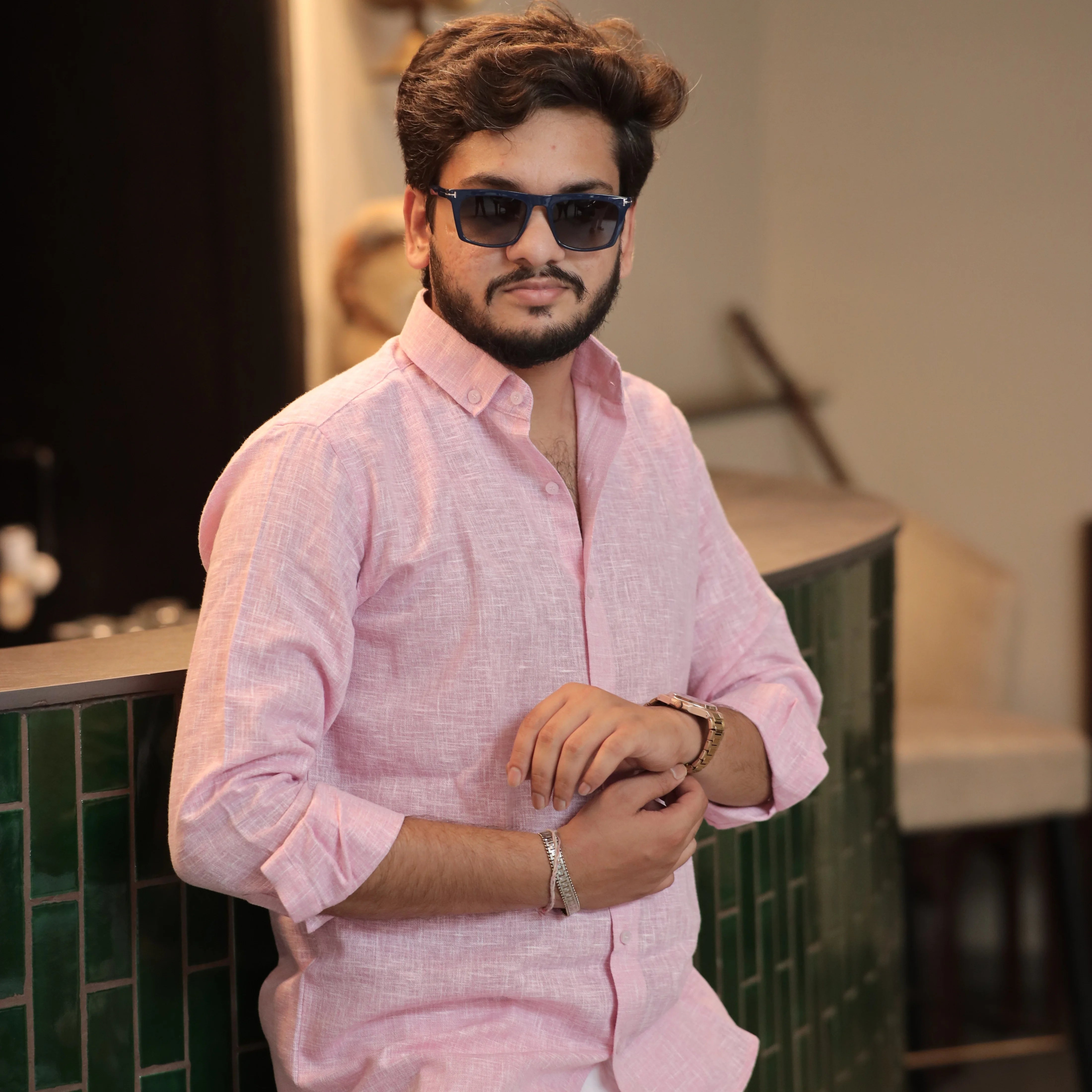 Light pink linen kurta