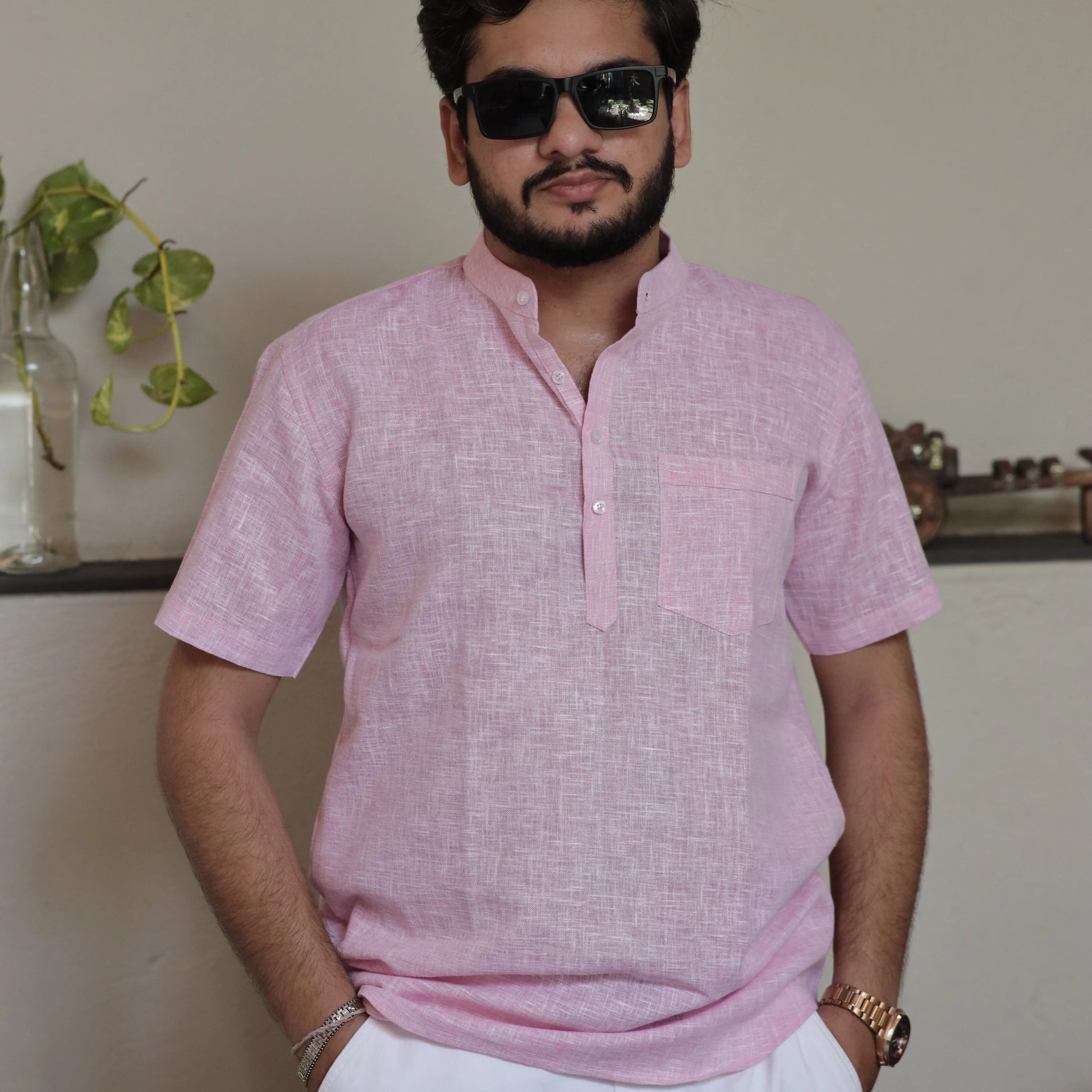Pink Linen Kurta for Men