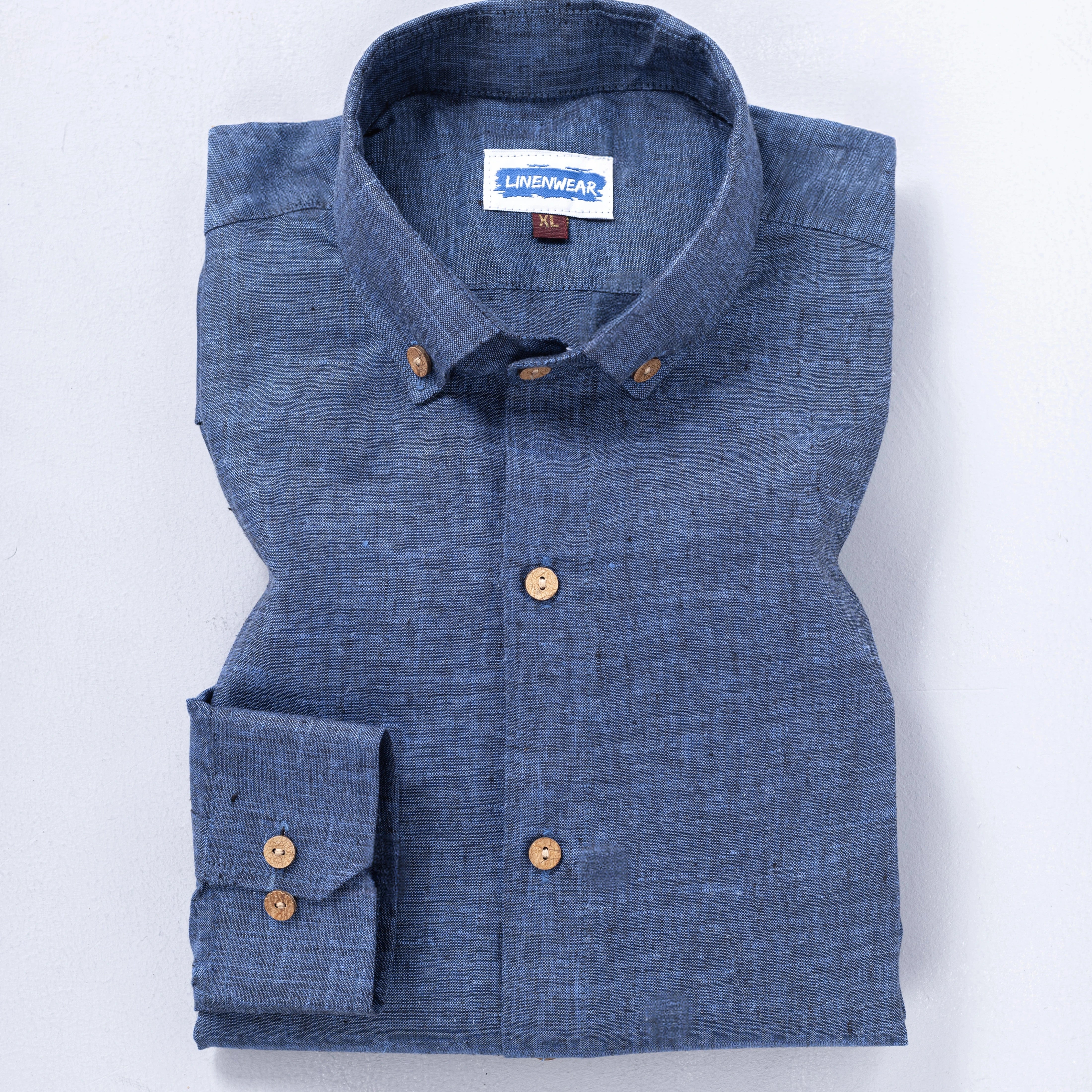Blue Textured Pure Linen Shirt Full Sleeve Casual Beachwear Look