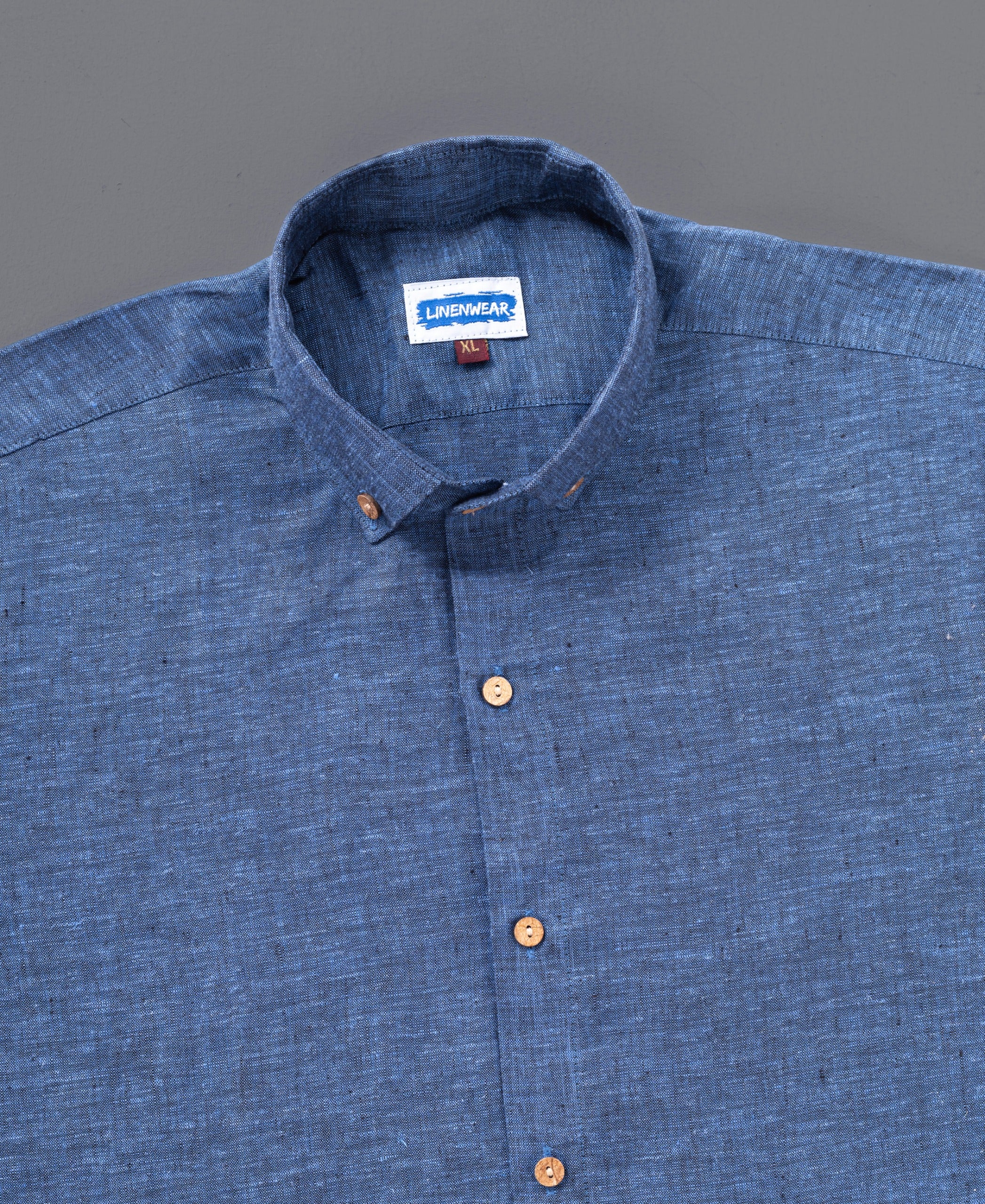 Blue Textured Pure Linen Shirt Full Sleeve Casual Beachwear Look